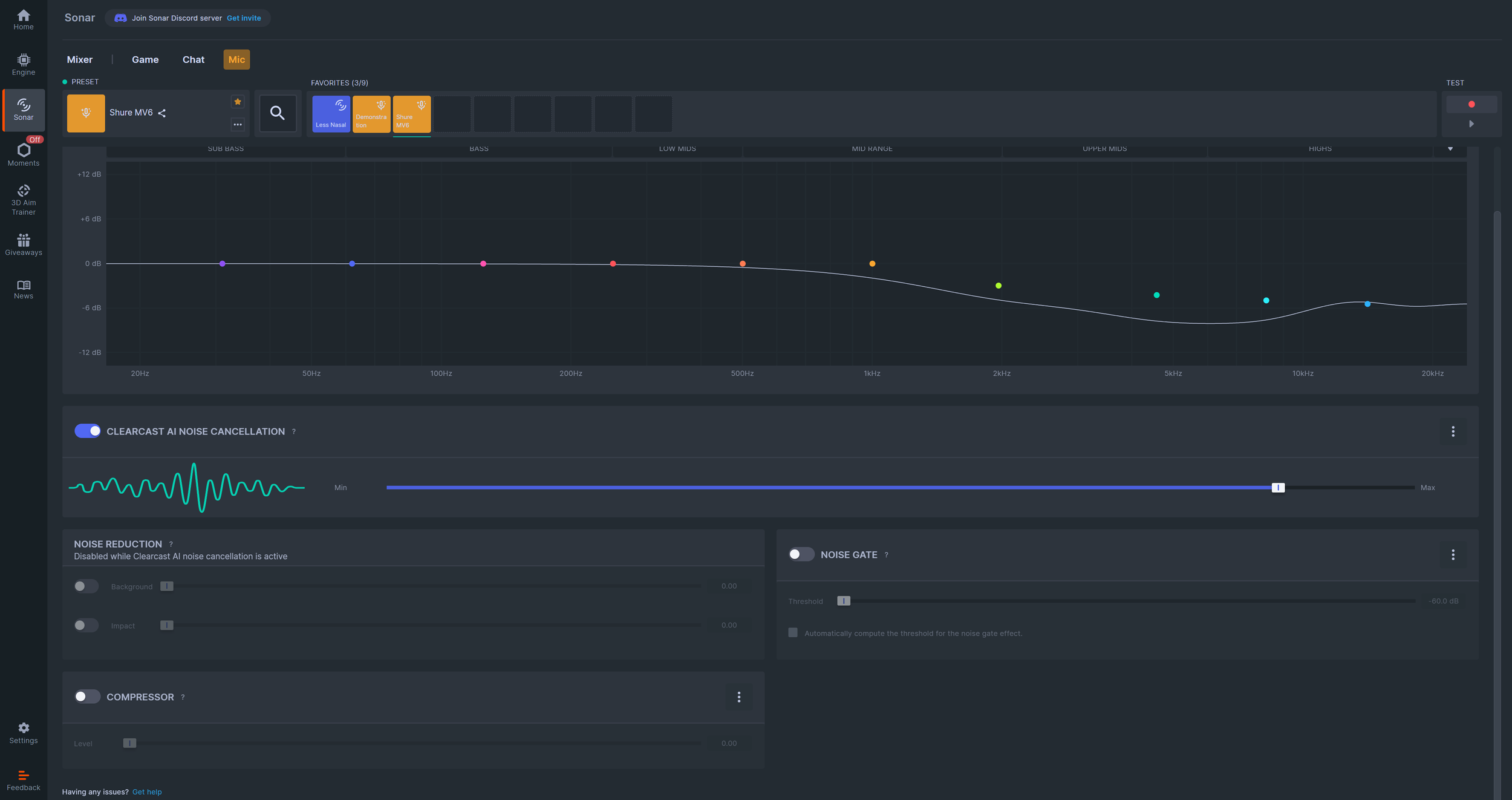 clearcast AI noise cancellation and EQ