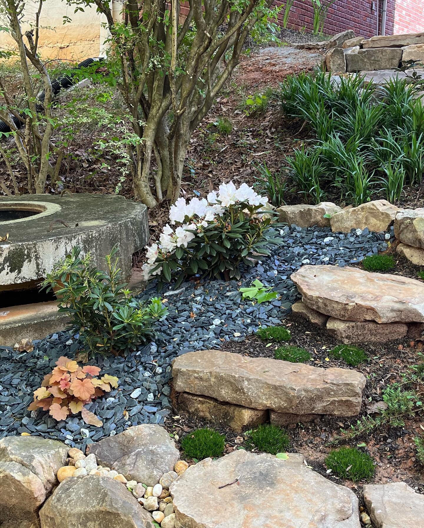 Another landscape project completed. Used natural stone and plants to control erosion and make the backyard accessible. #landscape