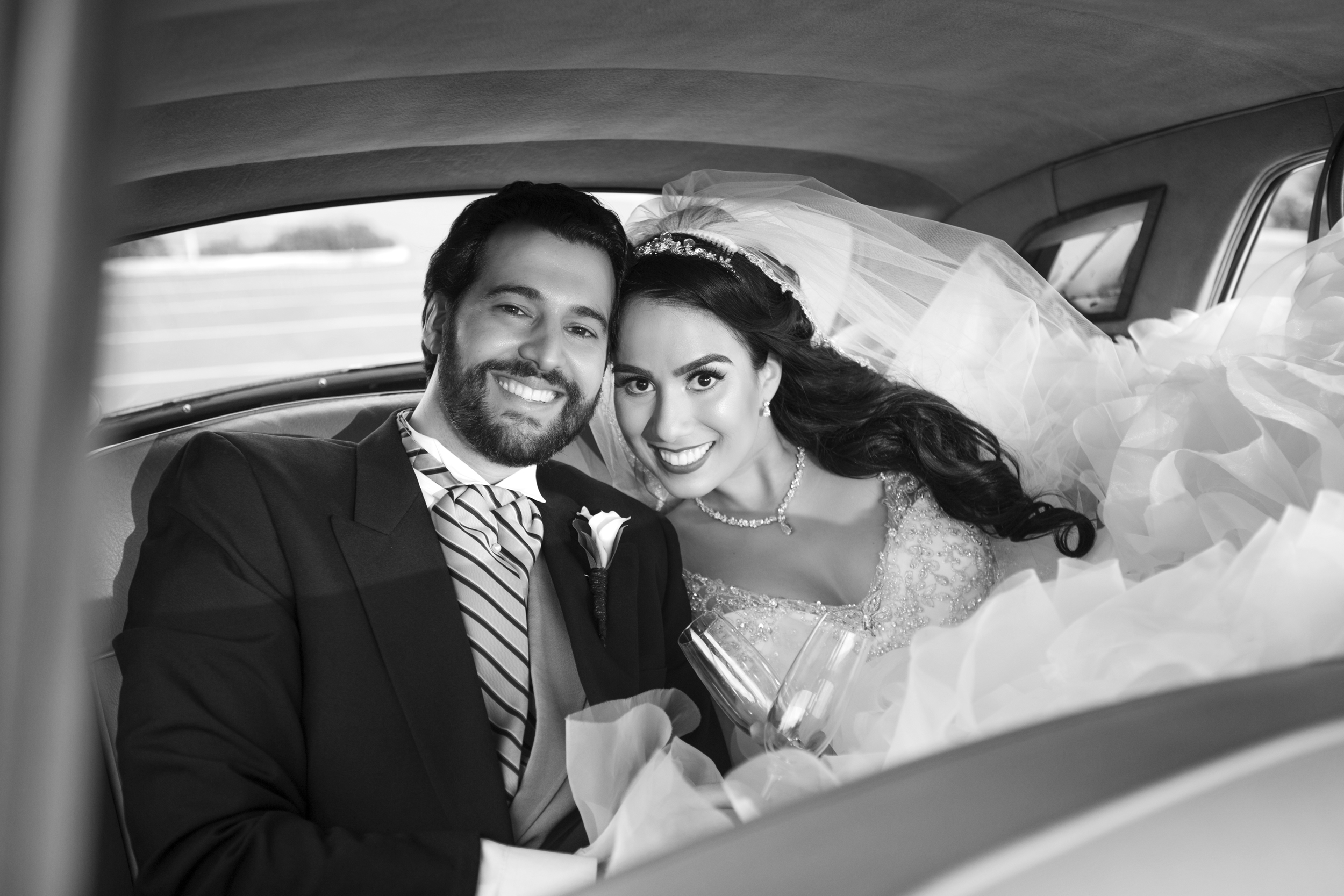 Just Married! A black and white portrait of the happy couple