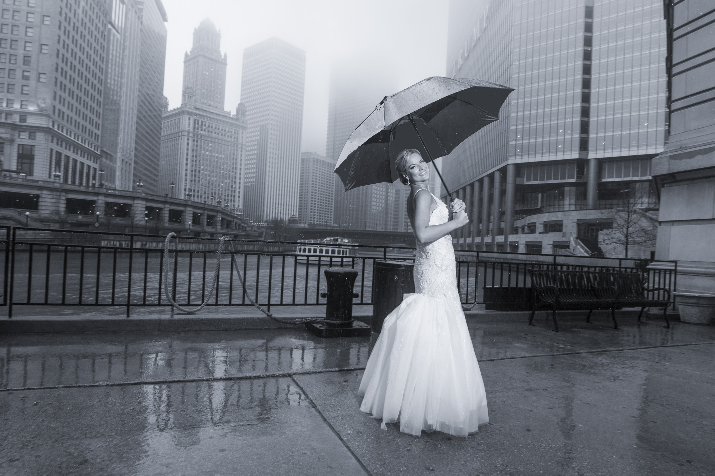 Bridal Portraits in the rain in Downtown Houston