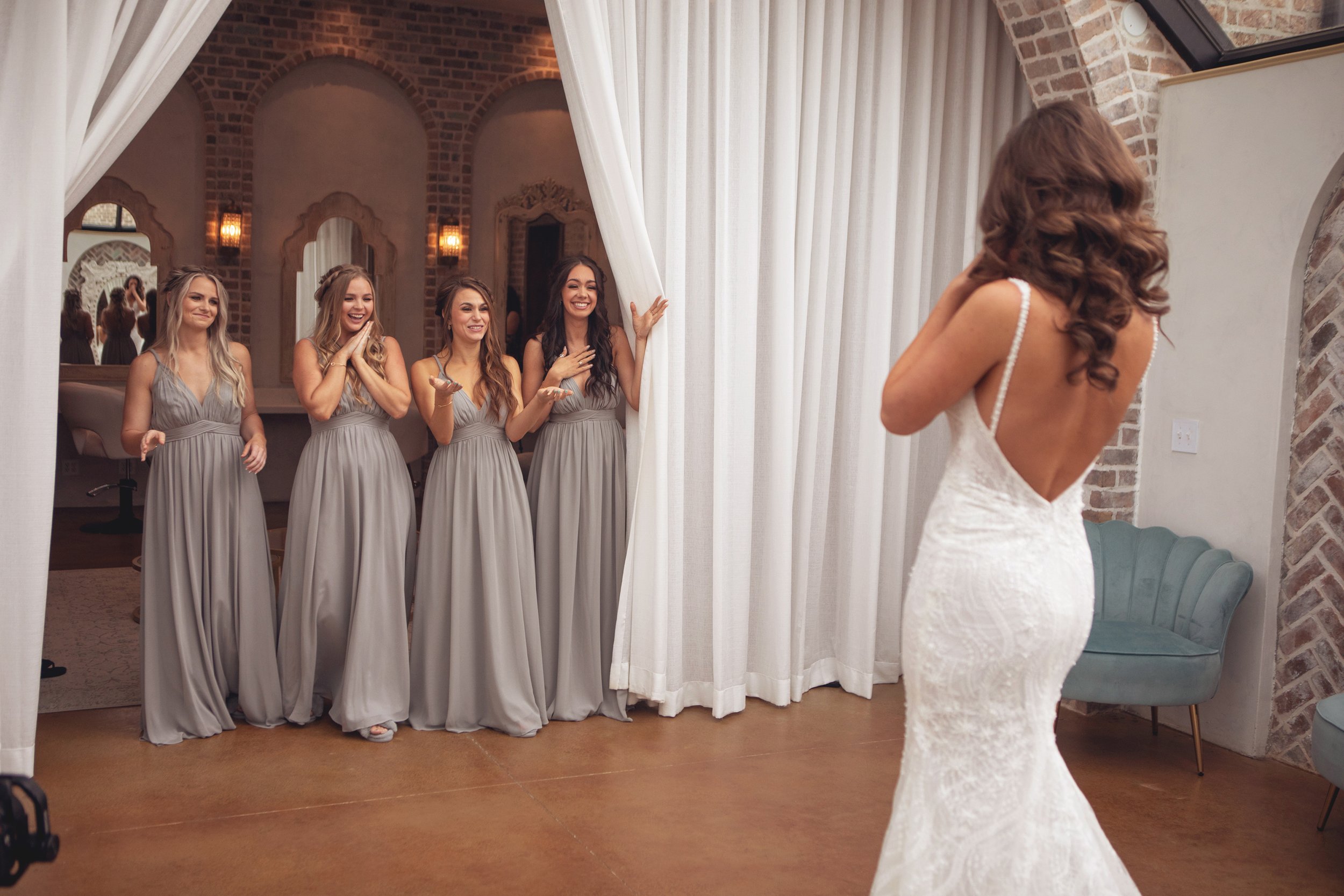 Dress reveal with the bridesmaids- Iron Manor