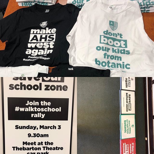 Preparations finalised for our #saveourschoolzone rally this Sunday 3rd March at 9:30am from Thebby Theatre marching to Adelaide High School.