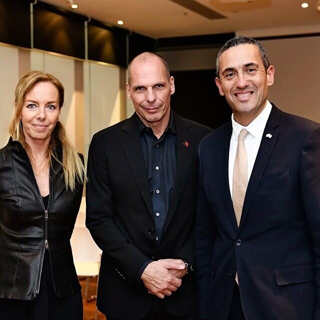 Fascinating evening with the Hellenic Republic&rsquo;s former Finance Minister Yanis Varoufakis. Throughout his entire presentation, critic &amp; fan alike fell silent as he articulated his world view. Very generous with his time. Congratulations to 