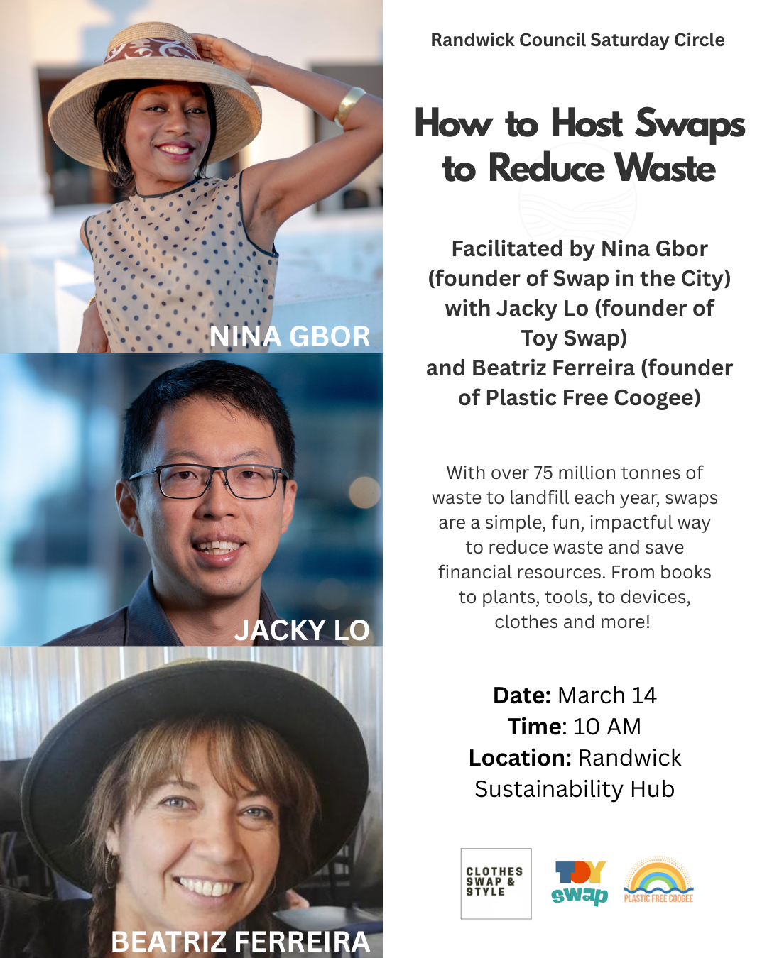 Eco Styles Nina Gbor Jack Lo Beatriz Ferreira Randwick Council Clothes swap toy swap Swap in the City waste to landfill landfill fees