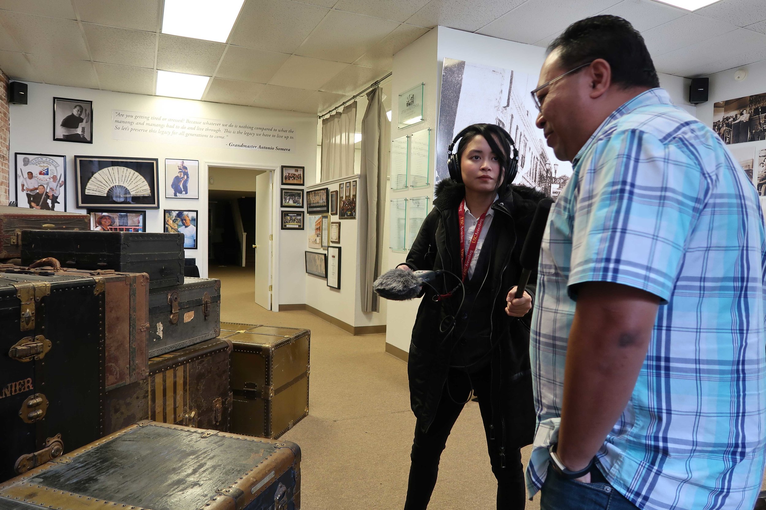 Host and producer Paola Mardo with Little Manila Rising co-founder Dillon Delvo at the Little Manila Center in Stockton, California. Photo by Patrick Epino.