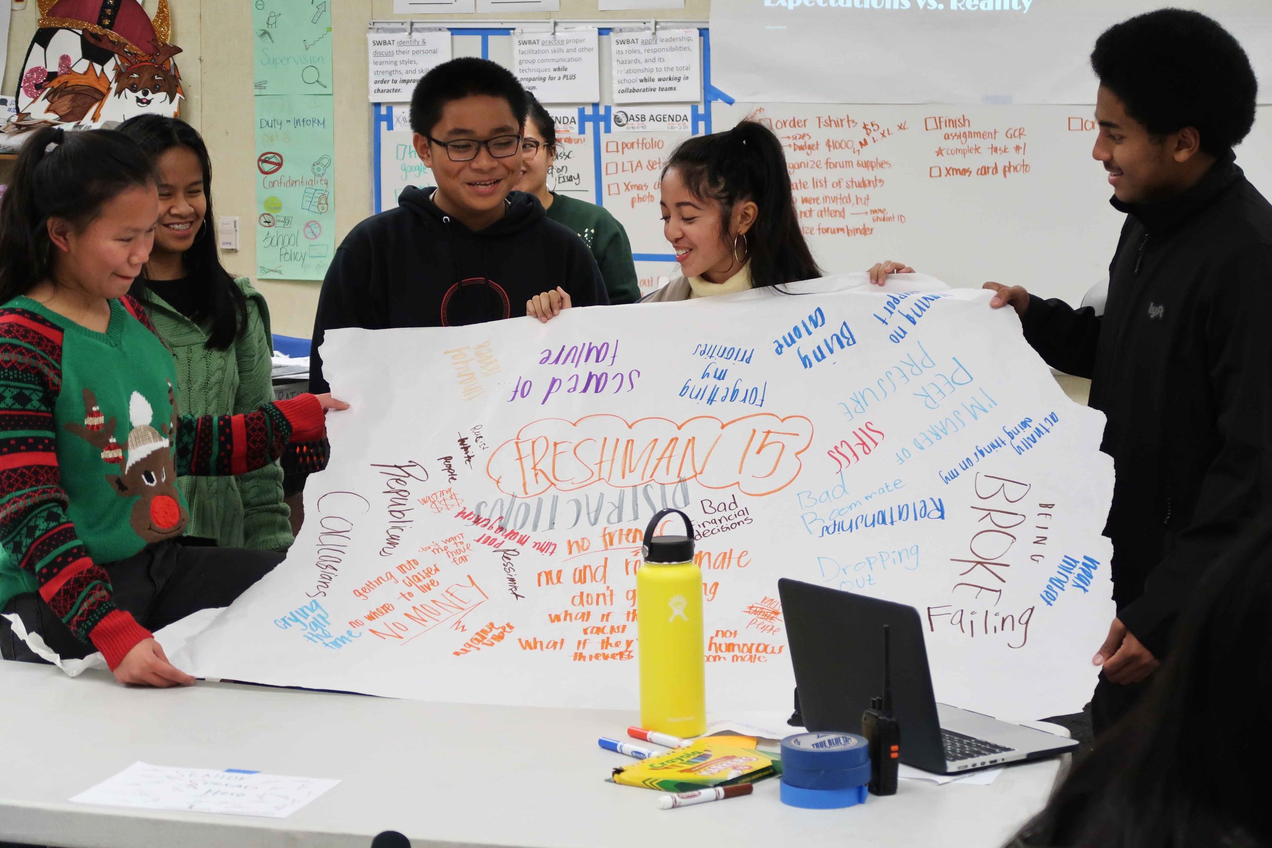  Celin Corpuz (center) presents her group project at the Little Manila After School Program at Edison High School in Stockton, California. Photo by Patrick Epino. 