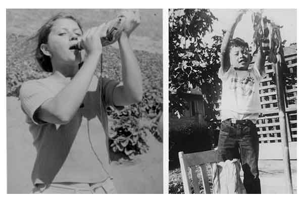  L to R: Carlene Sobrino Bonnivier takes a break from trying to pick strawberries in Salinas, California circa 1970s; Gregory Villanueva, age 8, hangs his hand-washed socks on the line in the backyard of his family’s home. His family had just moved f