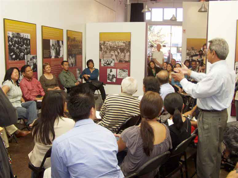  Gregory Villanueva (standing) talks to Carlene Sobrino Bonnivier (second from left on the panel). The two of them just met and learned they went to elementary school together in the 1940s. This was a panel for writers from LA’s Historic Filipinotown