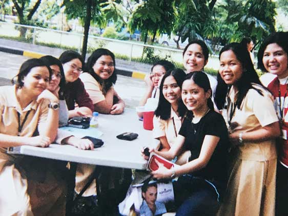  Host/producer Paola Mardo (in the black shirt) pictured with her school friends shortly before moving from Manila, Philippines to San Ramon, California in 2003. Pia Ilagan Lingasin (4th from left) moved a year later to Cerritos, California. 
