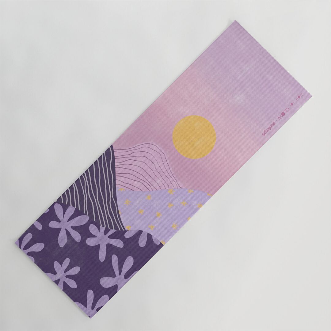 Sunrise by Alja Horvat for How You Glow Yoga Mat Inspired by How You Glow’s purple sunrise color palette, designed this mat with a soothing, restorative flow that radiates confidence. It’s meant to counter-balance the more vigorous design of the Rose Quartz mat.