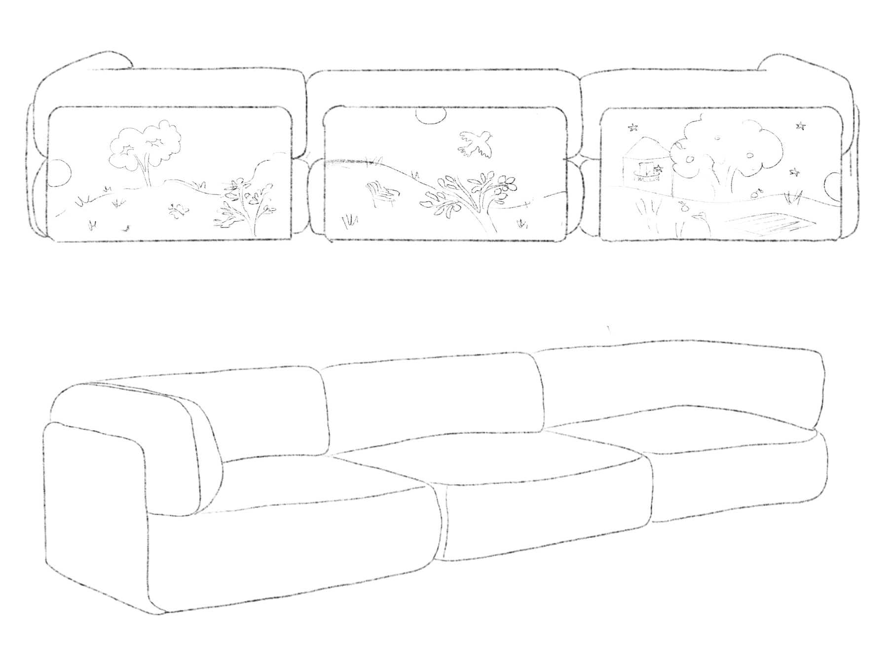 Illustrated sofa sketch by Alja Horvat