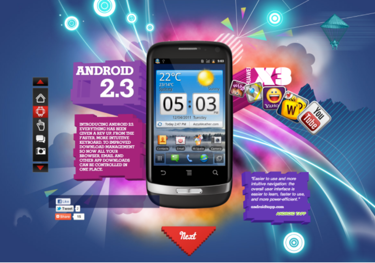This work we did for Huawei won a Webby but you'll have to take my word for that as the site is no longer live. It had bucket loads of personality with a groundbreaking paralax design built in HTML5 - which just goes to show how today's news is tomorrow's fish and chip paper. The clients were so pleased with it we were promoted from a third tier agency to the lead global agency, leap frogging their UK and Asian shops...for about a week until someone in china noticed. Role: Writer/CD/ECD Awards: Webby Award