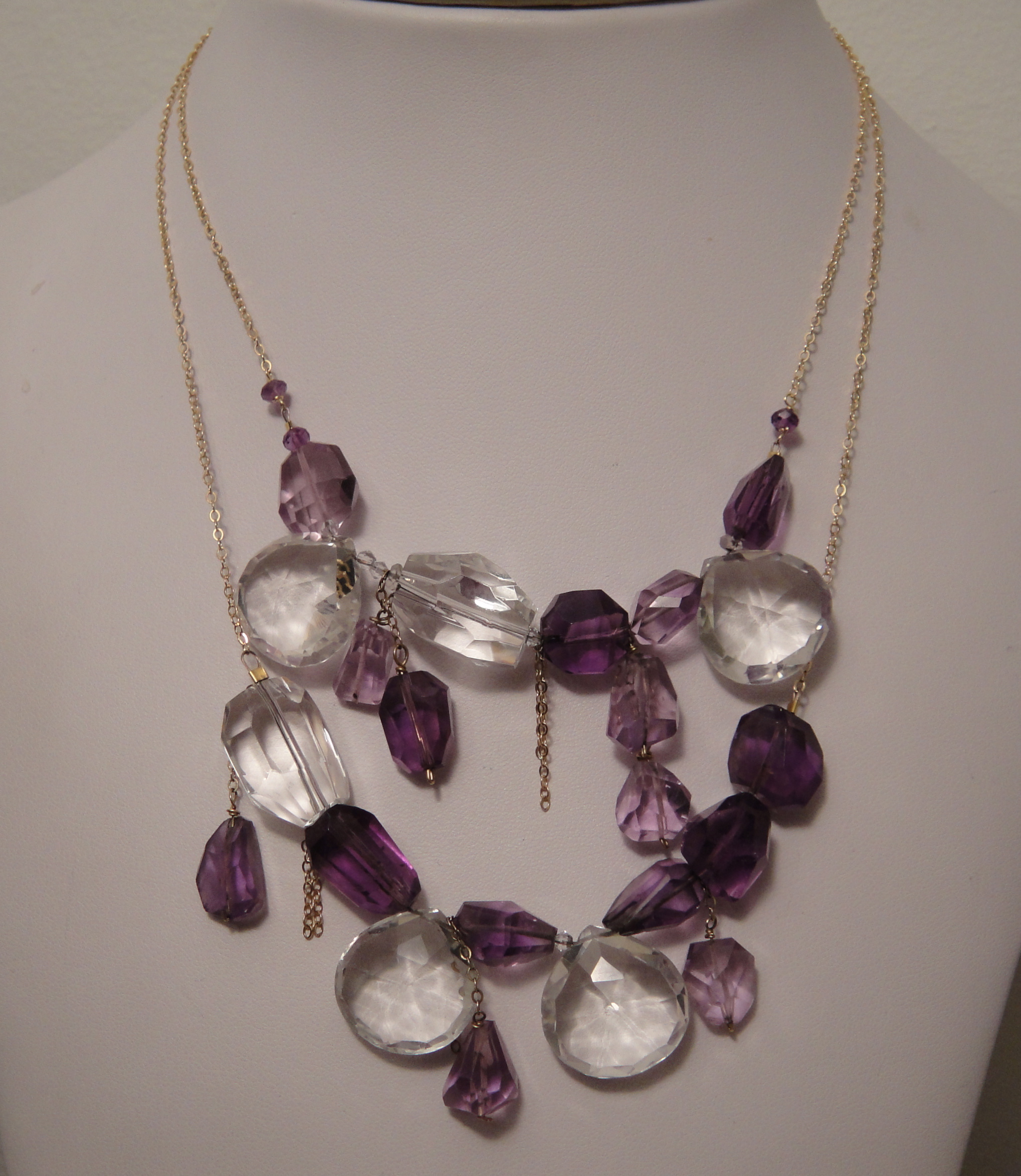 Crystal and Amethyst Mixed Material Multi-Strand necklace.JPG