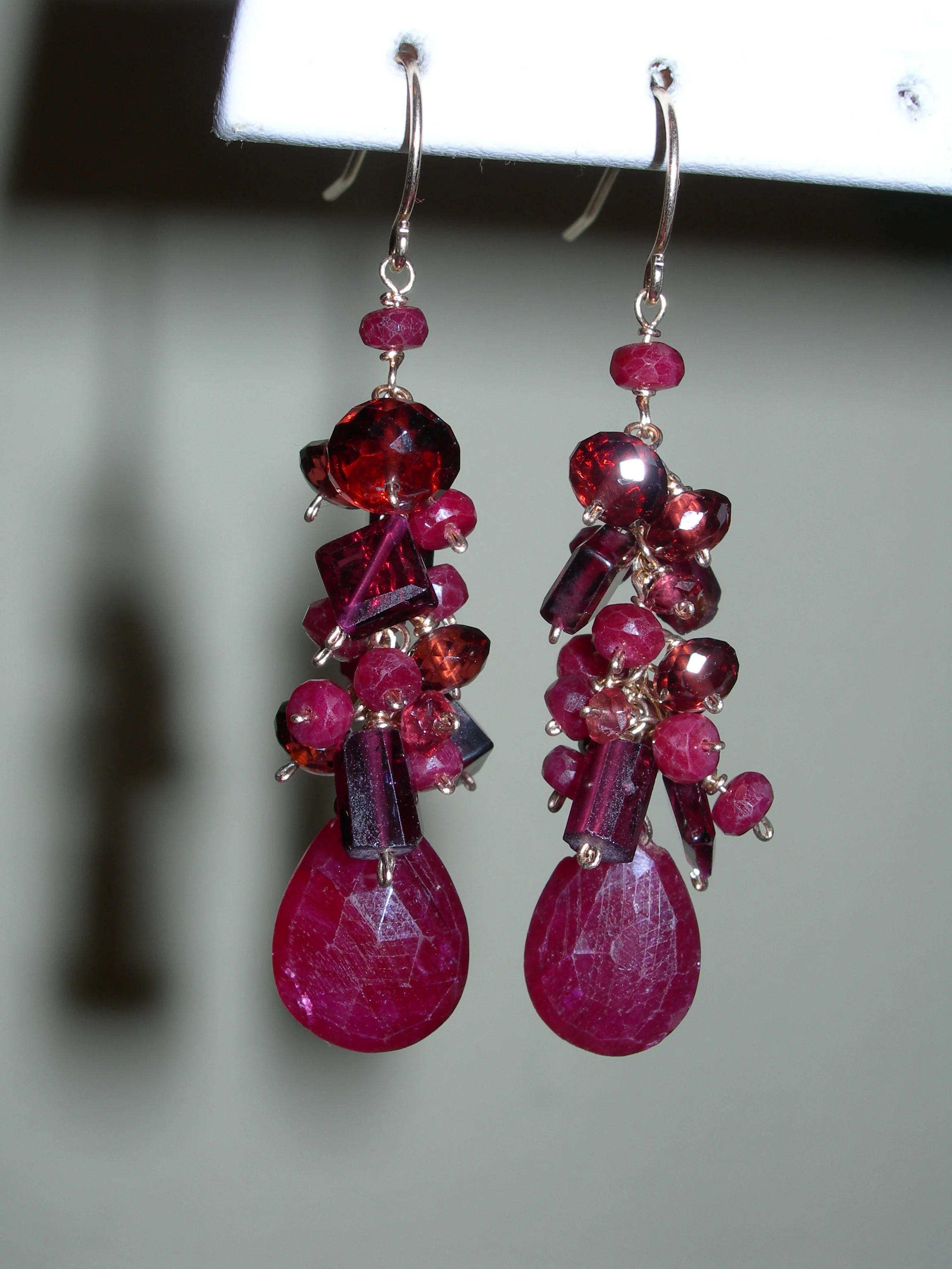 Ruby and Garnet Cluster Earrings