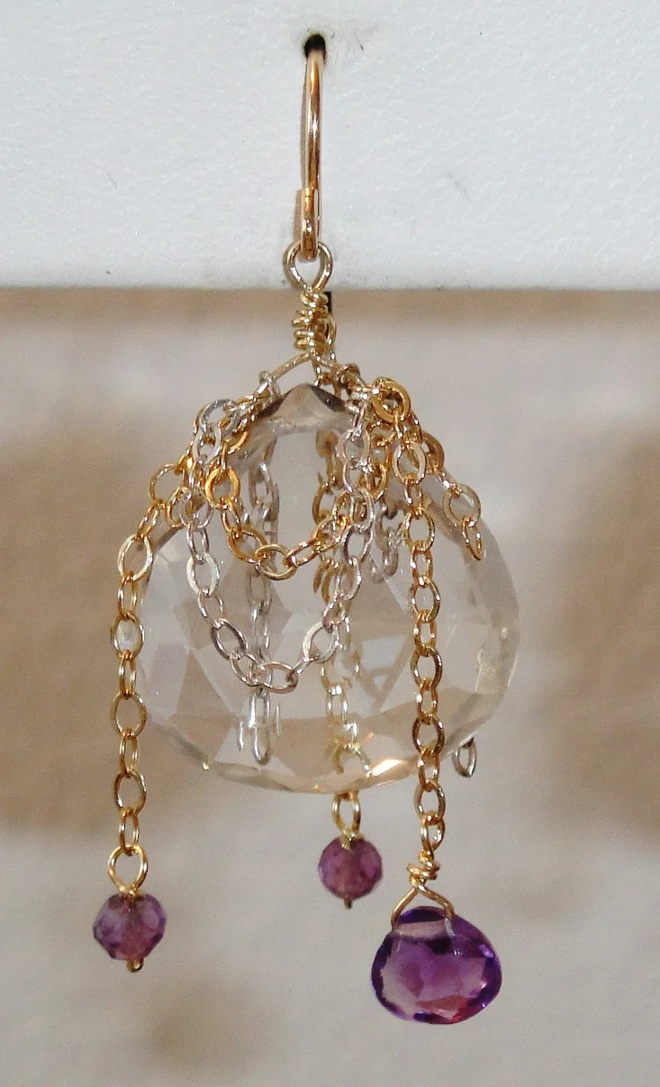 Crystal Drop & Amethyst Earrings with Mixed Chains
