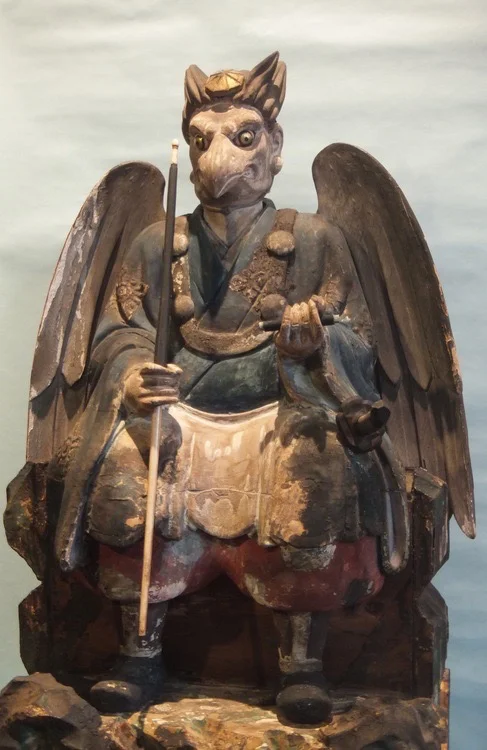 Japanese Tengu figure, Buddhist forest demon whose beak is often shown as a long red nose
