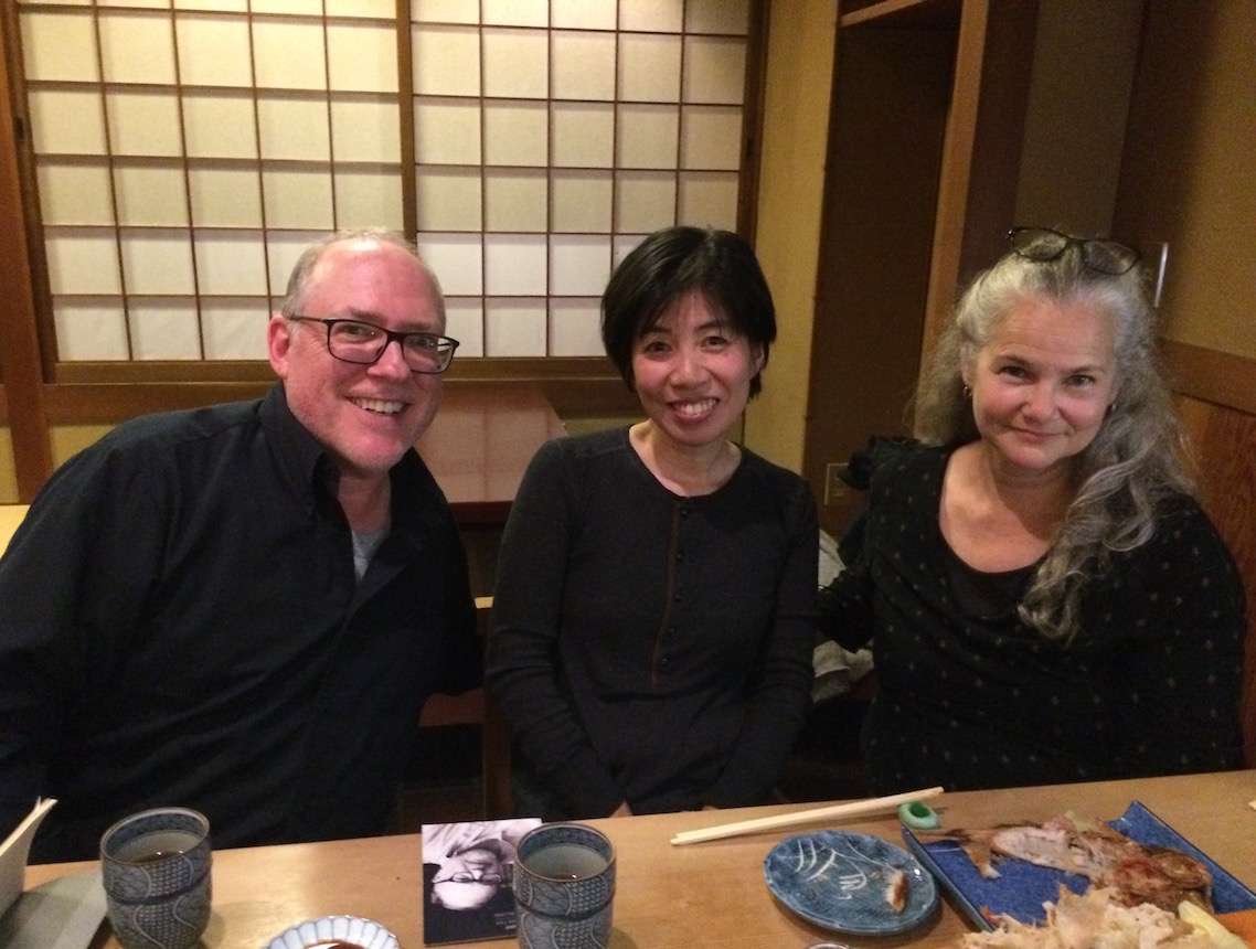 My husband, Jonathan Blunk, and I had a wonderful time visiting with artist-teacher Keiko Ikoma, here at her friend’s restaurant in Kyoto
