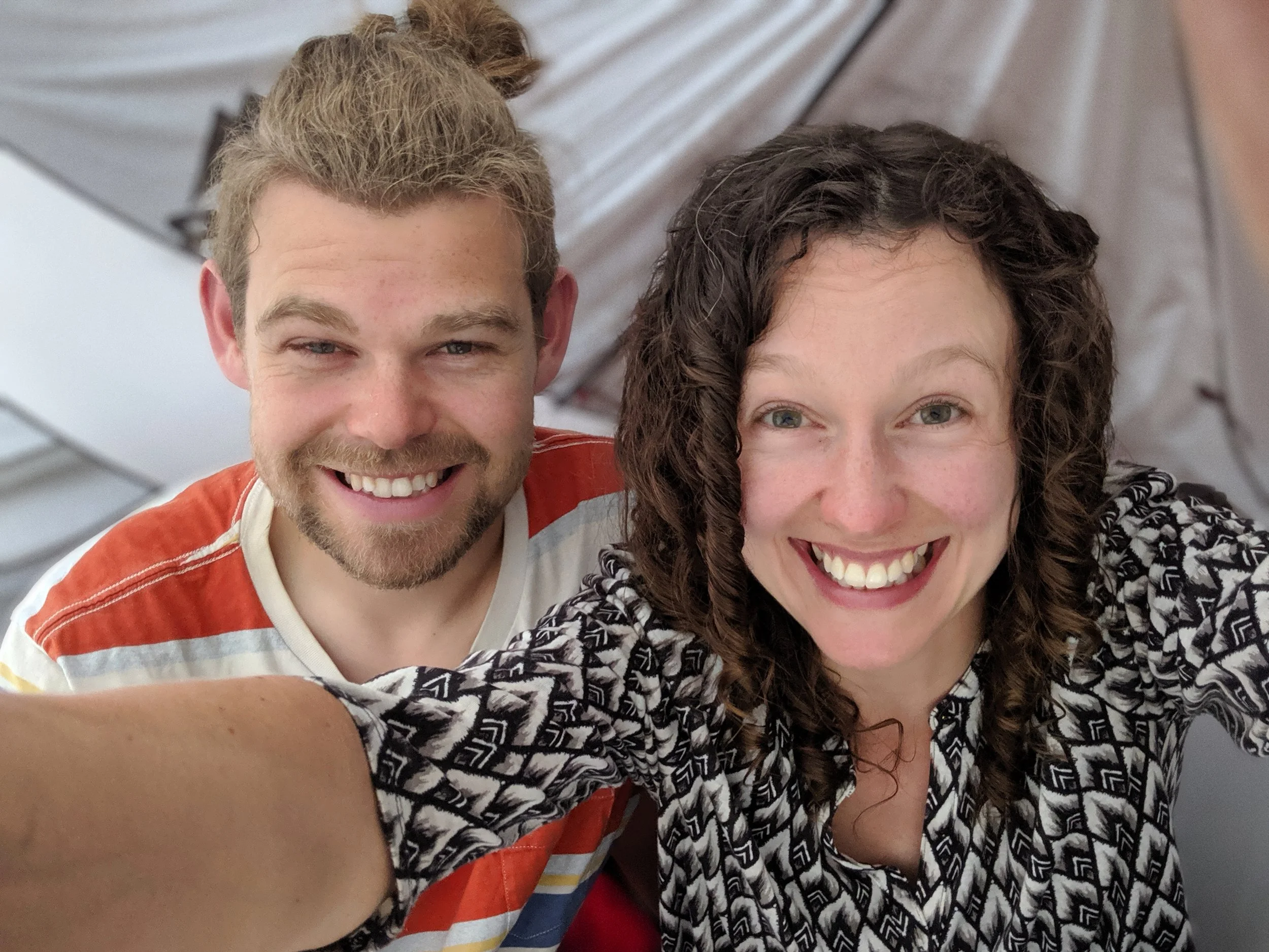 Our full-time photographer wouldn’t fit in the tent so we had to settle for a selfie. He’s sitting out in the rain. It’s very sad.
