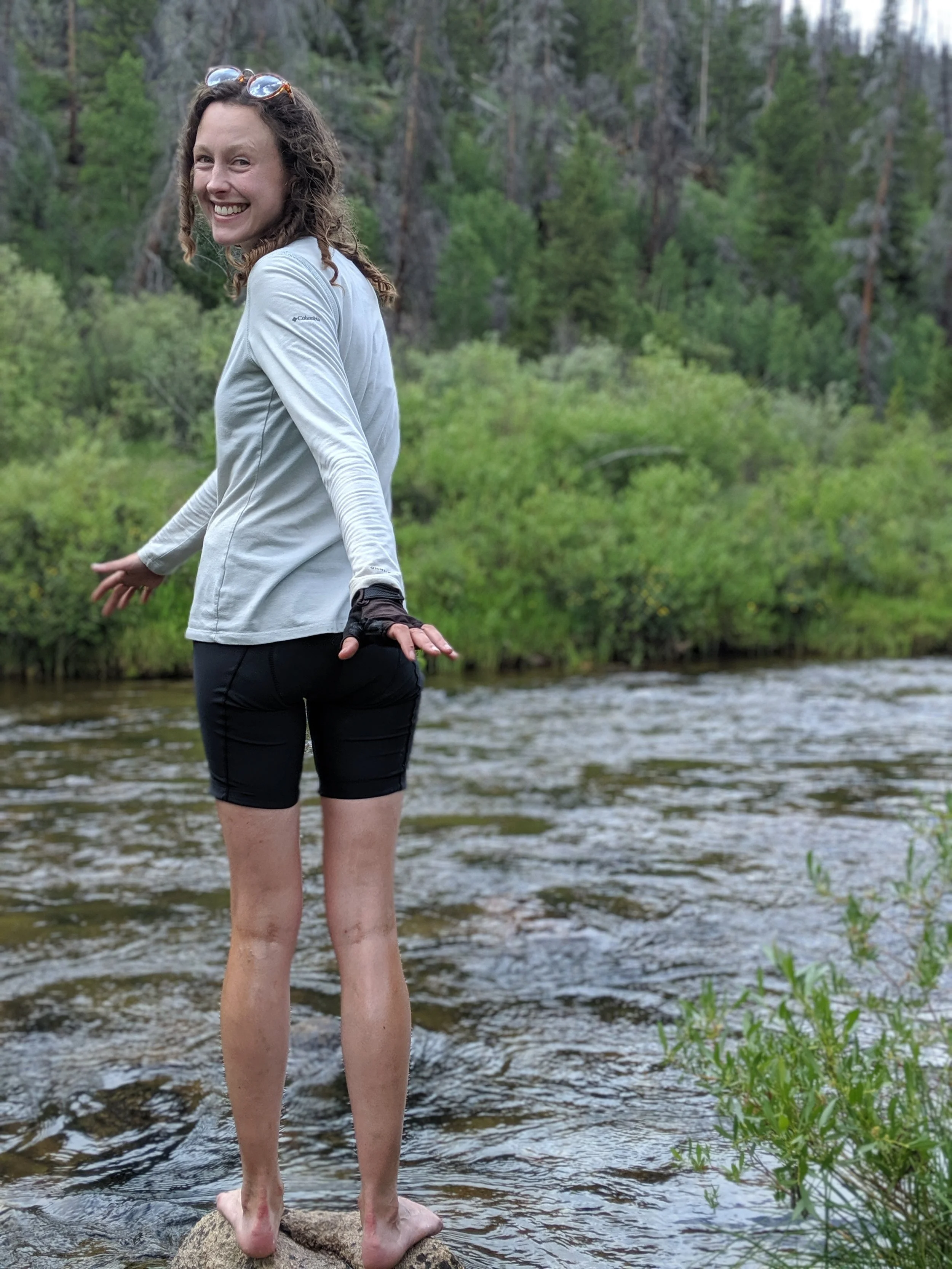 Amy, marooned on a rock