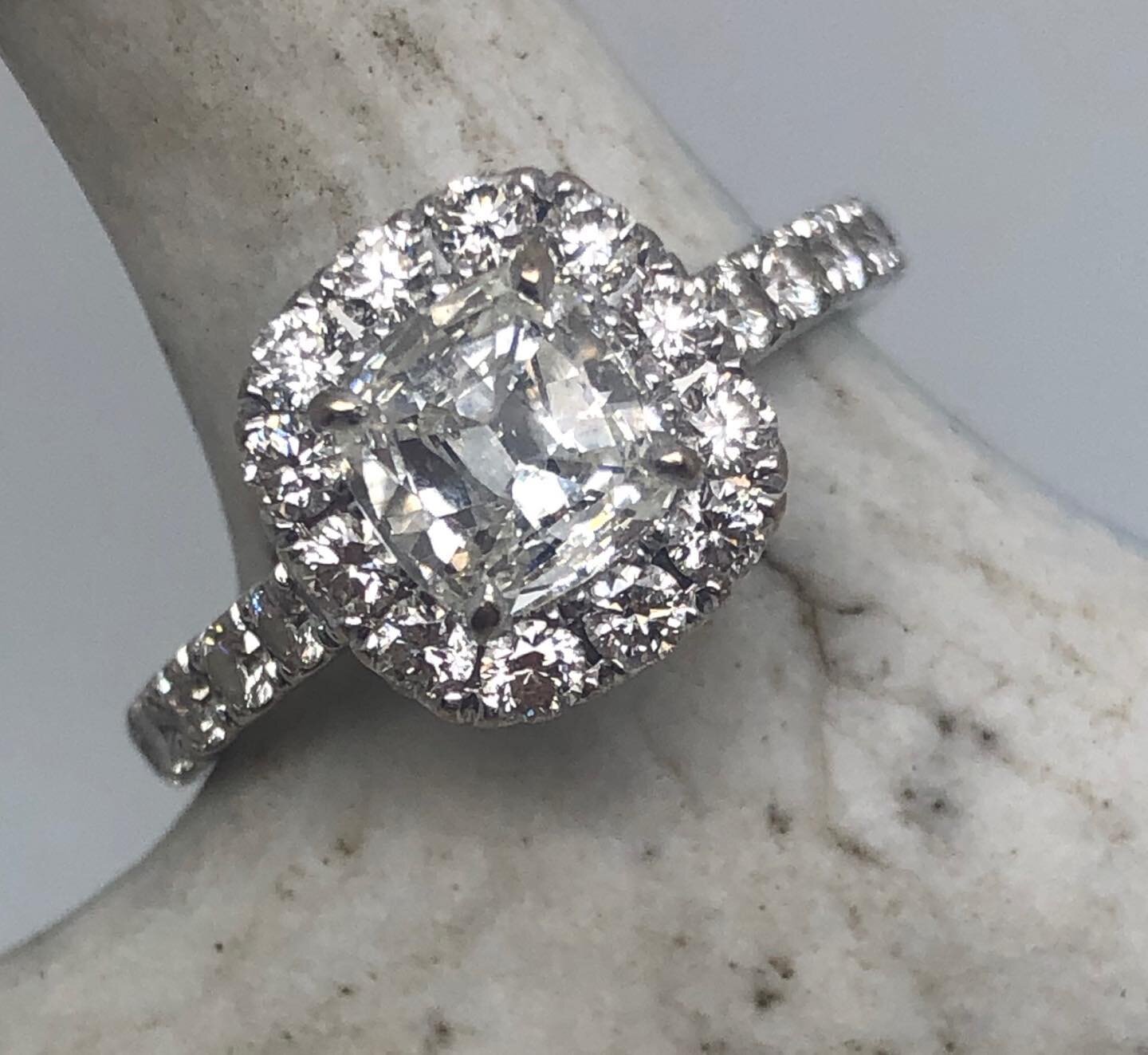 Get engaged, cushion cut diamond halo 18k. Big smiles with this one! https://www.aviromdesignerjewelry.com/store #christmasgiftguide #handmadegift #artisanjewelry#jewelrylovers #handmadejewelrydesigner #jewelryartist #oneofakindjewelry