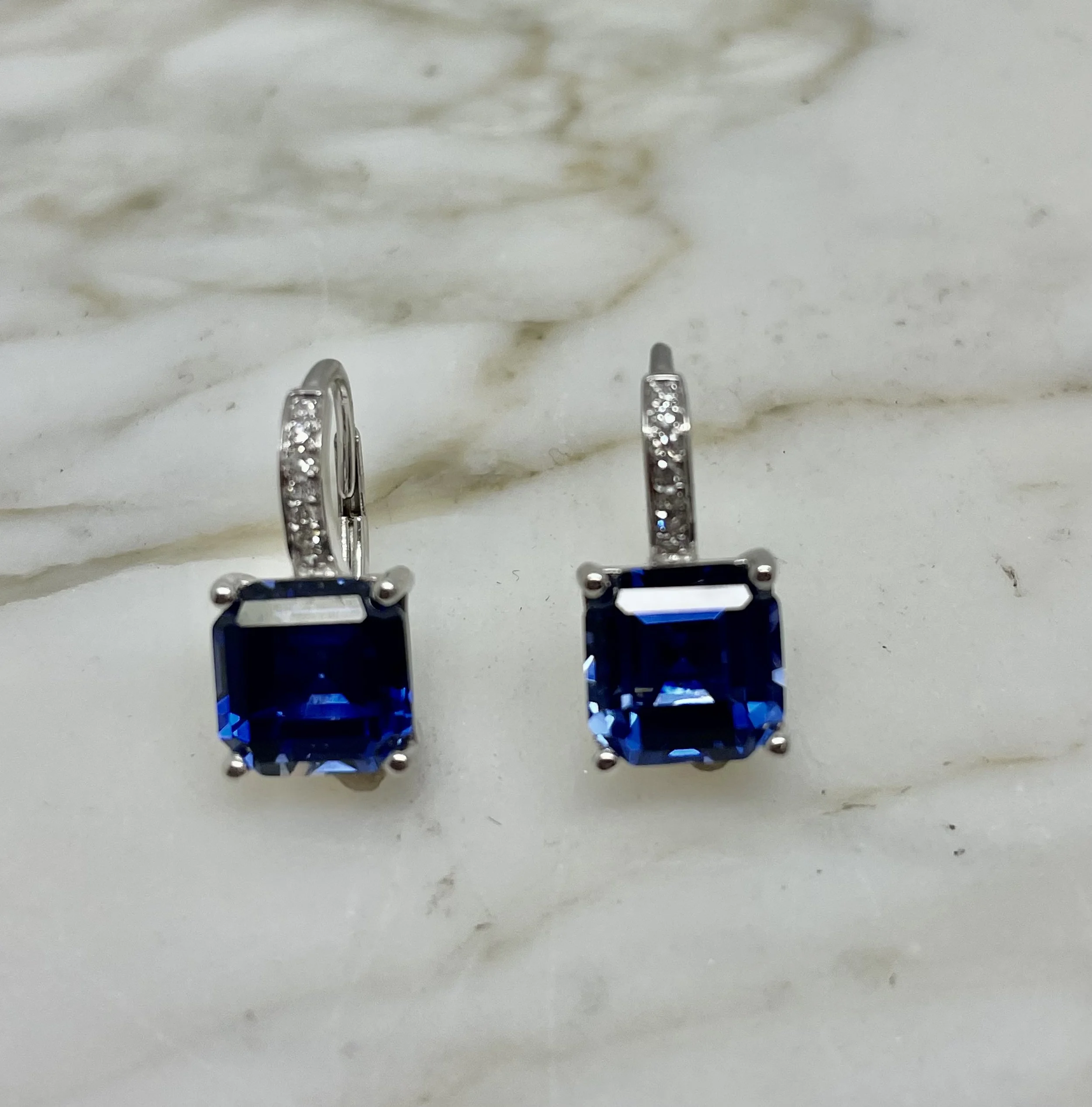 Square Sapphire  Diamond Earrings