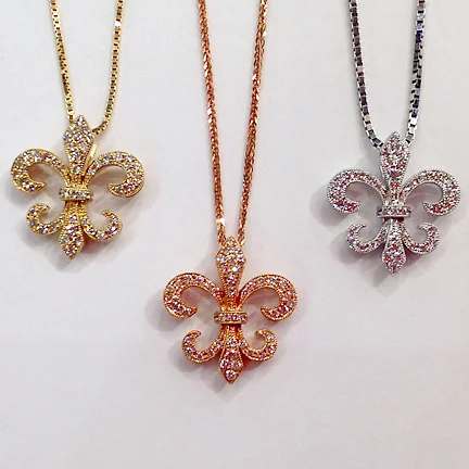 14k Yellow White Or Rose Gold Diamond Fleur De Lis Pendant La Petit Fleur
