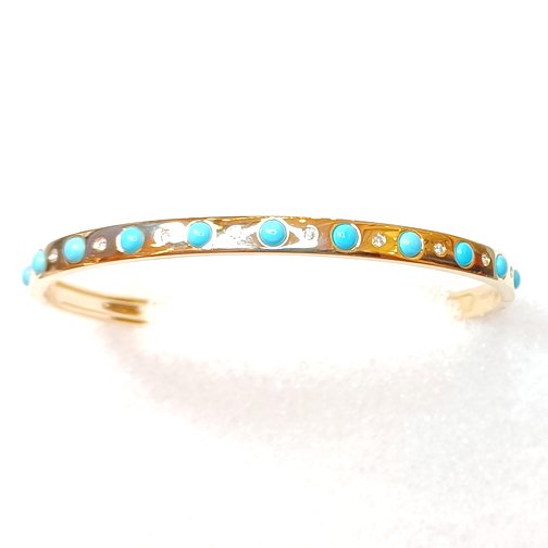 Turquoise Gold And Pearl Bangle Bracelet Turquoise And Diamond 14K
