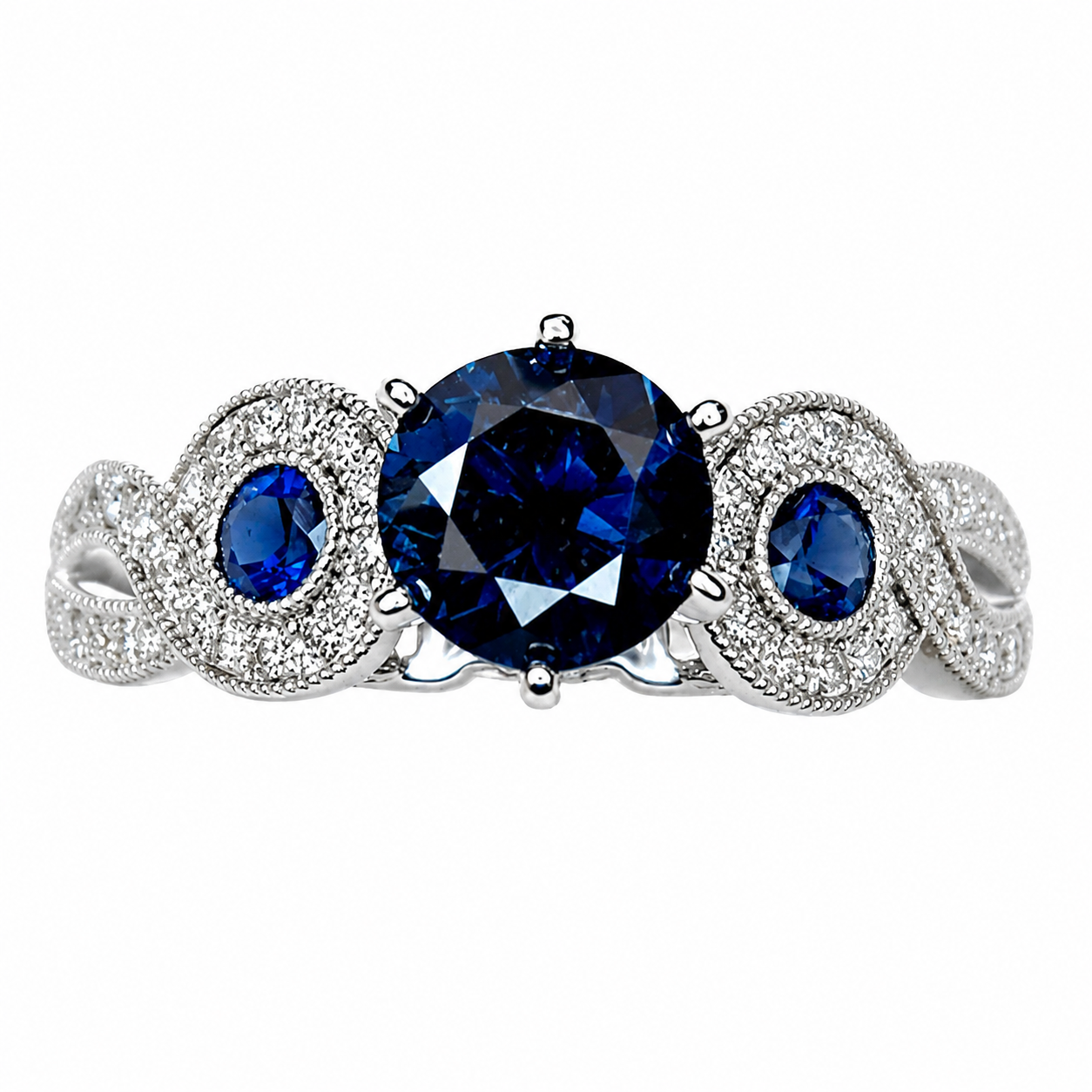 Blue Sapphire and Diamond 14K White Gold Ring - LCM16