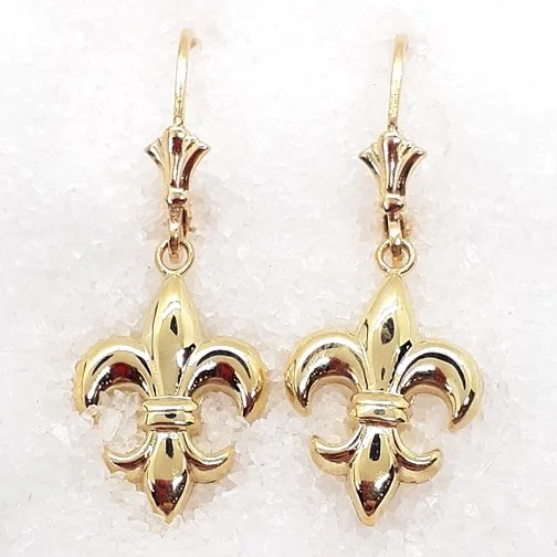 Pendientes Con Ganchos De Palanca De Oro De 9 Quilates Estilo Flor De Lis - Color Amarillo, 1 Par, Ideales Para Joyería