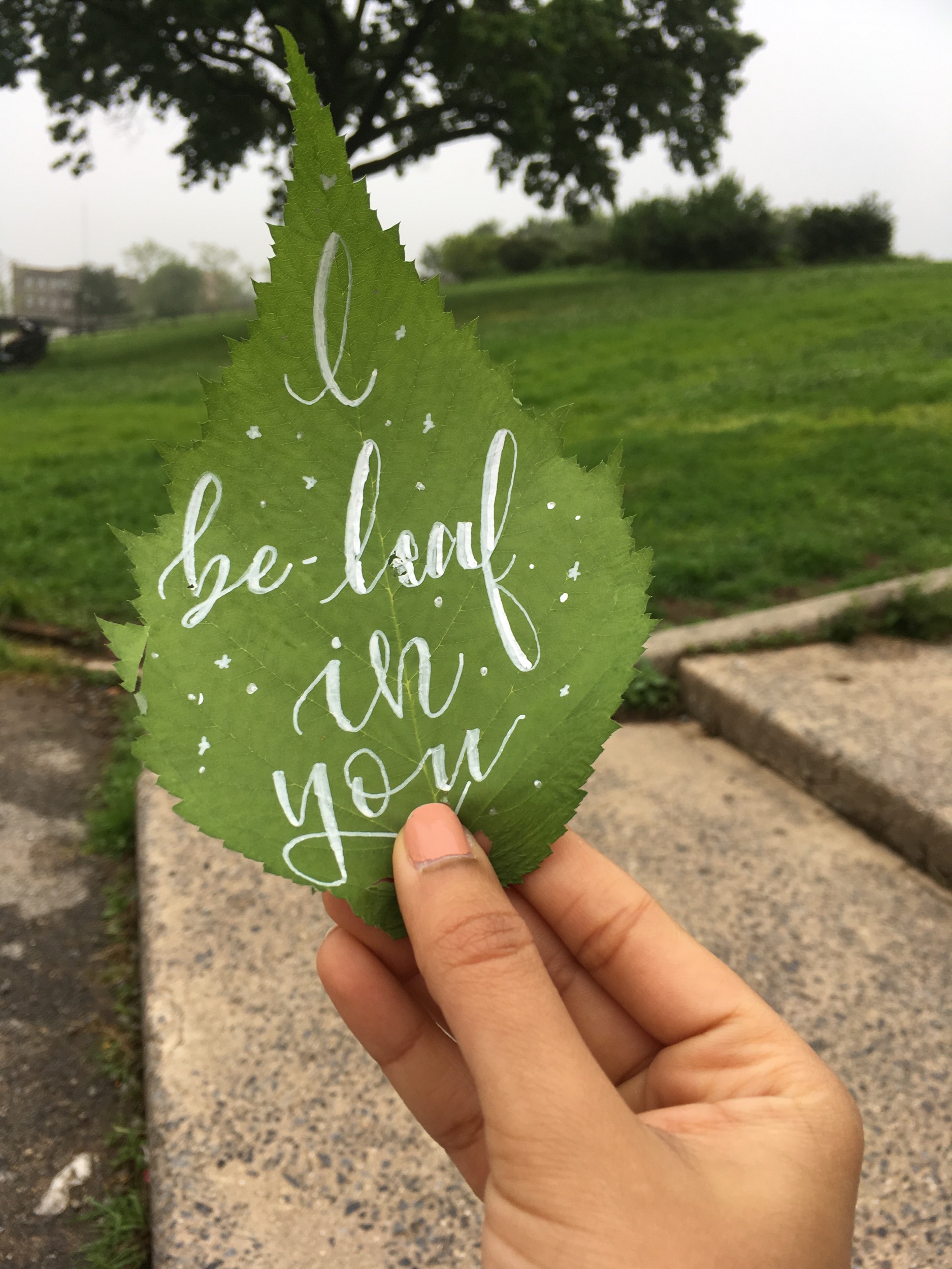 This leaf was written with the faux calligraphy technique using a marker.