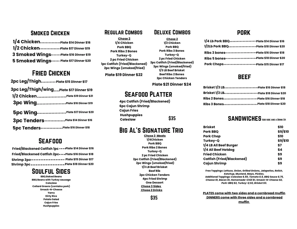 Menu — Big Al's BBQ of New York