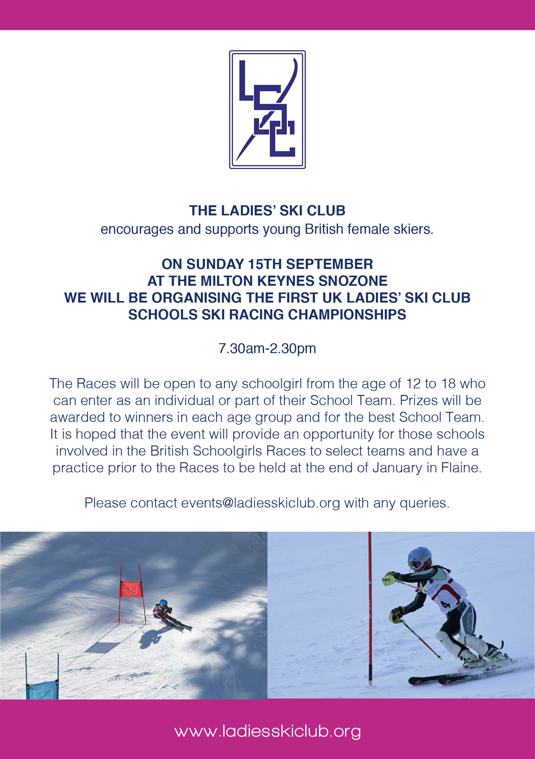 THE FIRST LADIES' SKI CLUB SCHOOLS INDOOR SKI RACING CHAMPIONSHIPS, Sunday 15th September 2019, Milton Keynes Snozone