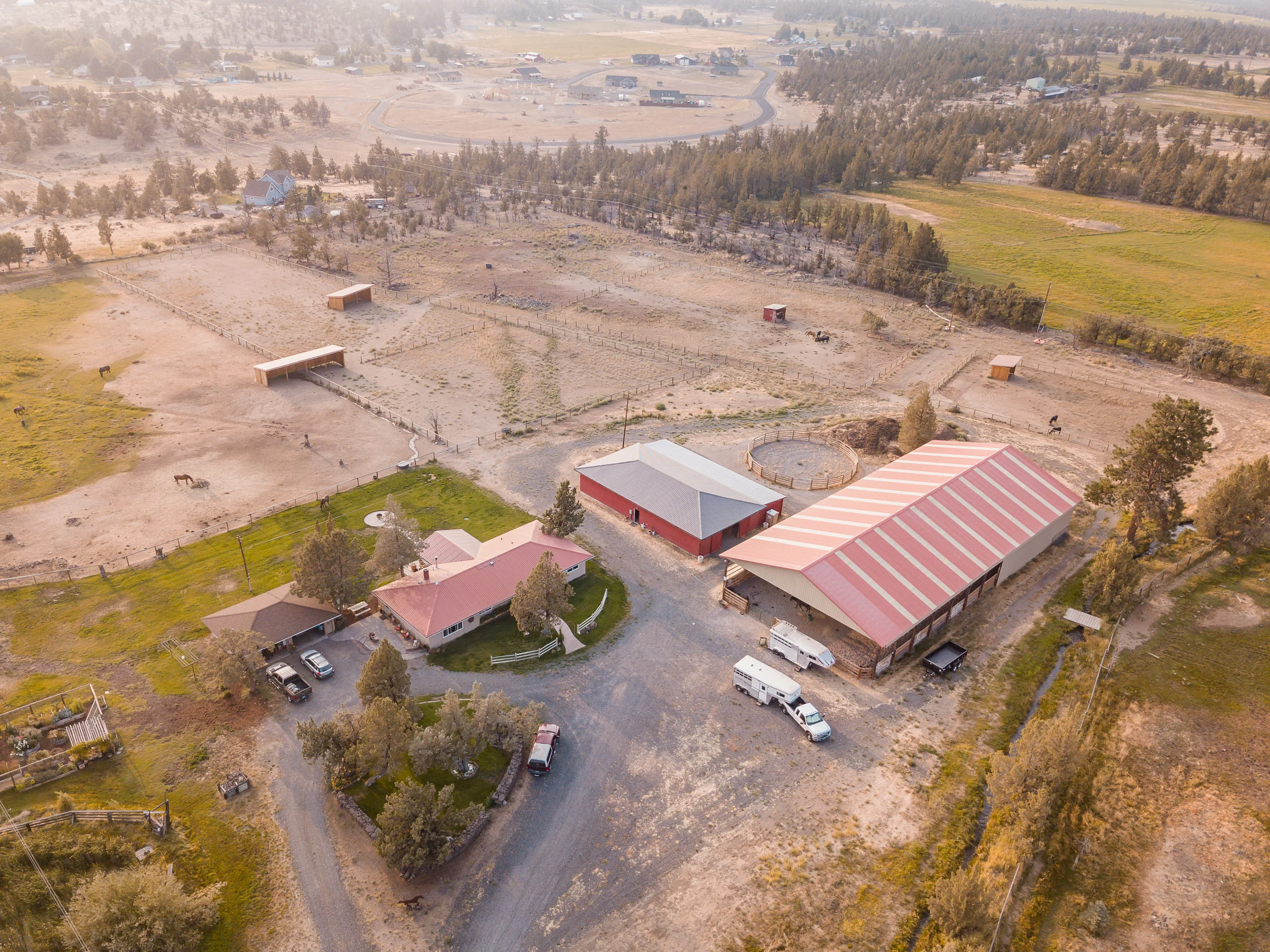 HeartSpace Horse Sanctuary’s stables, arena, round pen and “back” pastures.