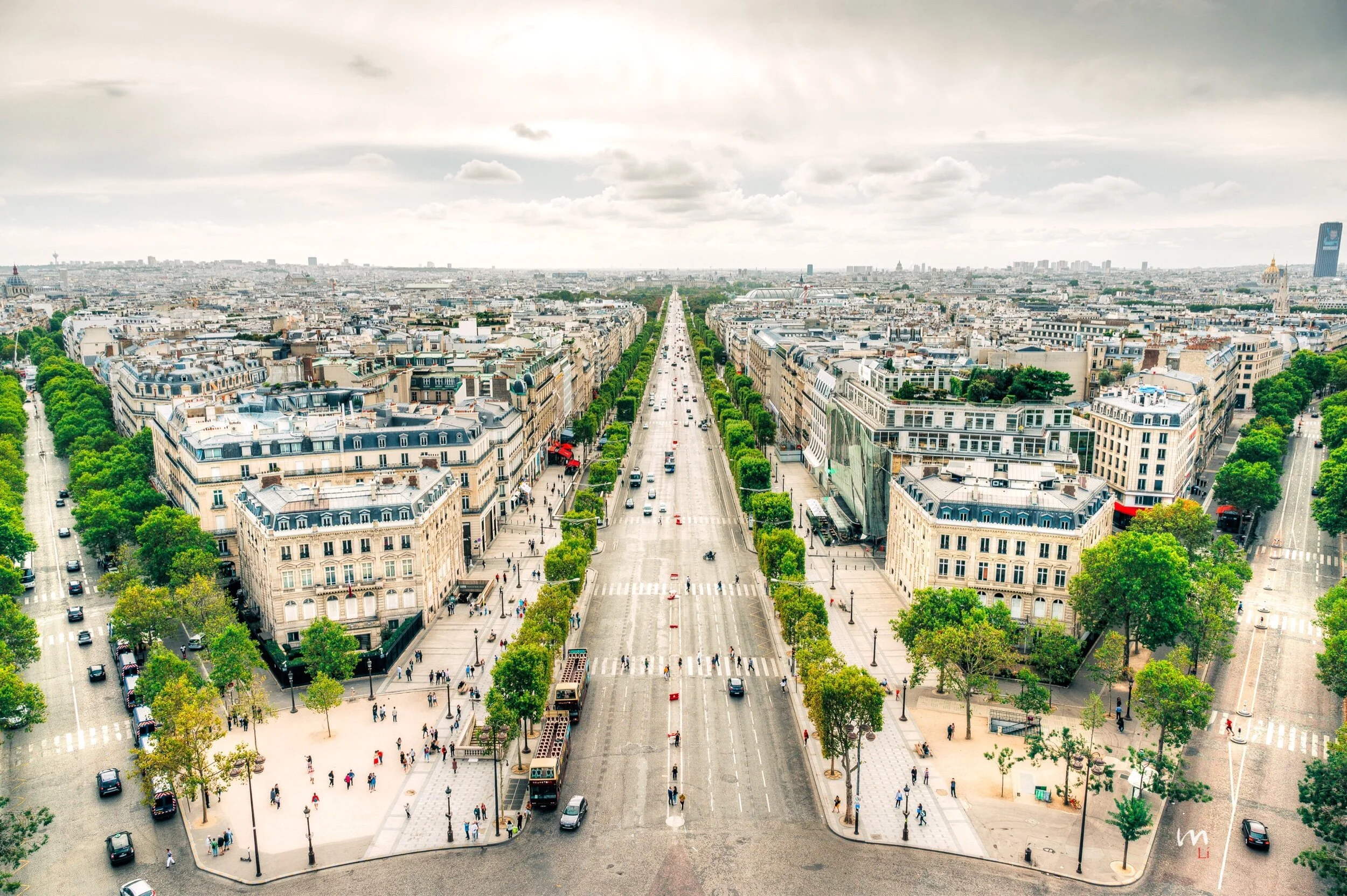 View of Champs-ΓlysΓ©es from the top of Arc de Triomphe