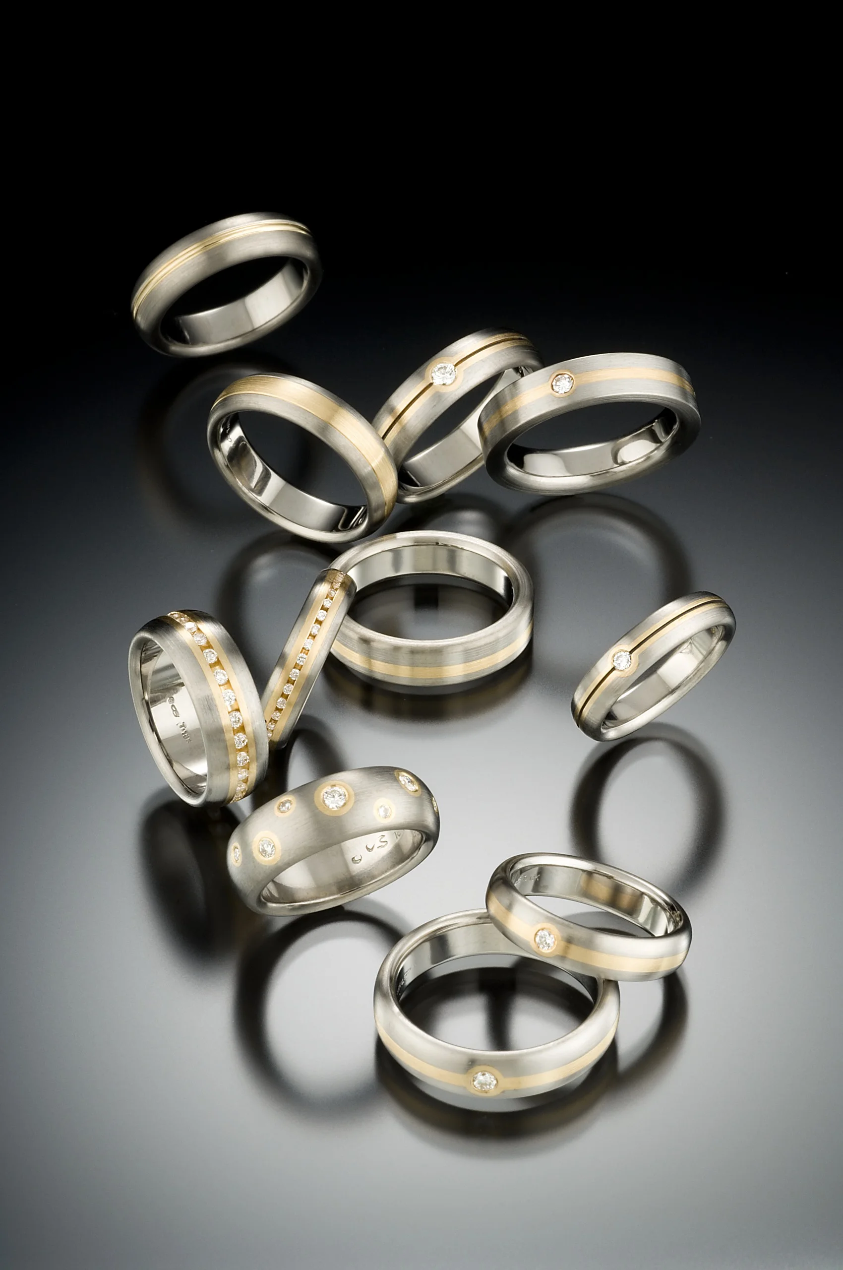 Titanium and Gold with Diamond Rings