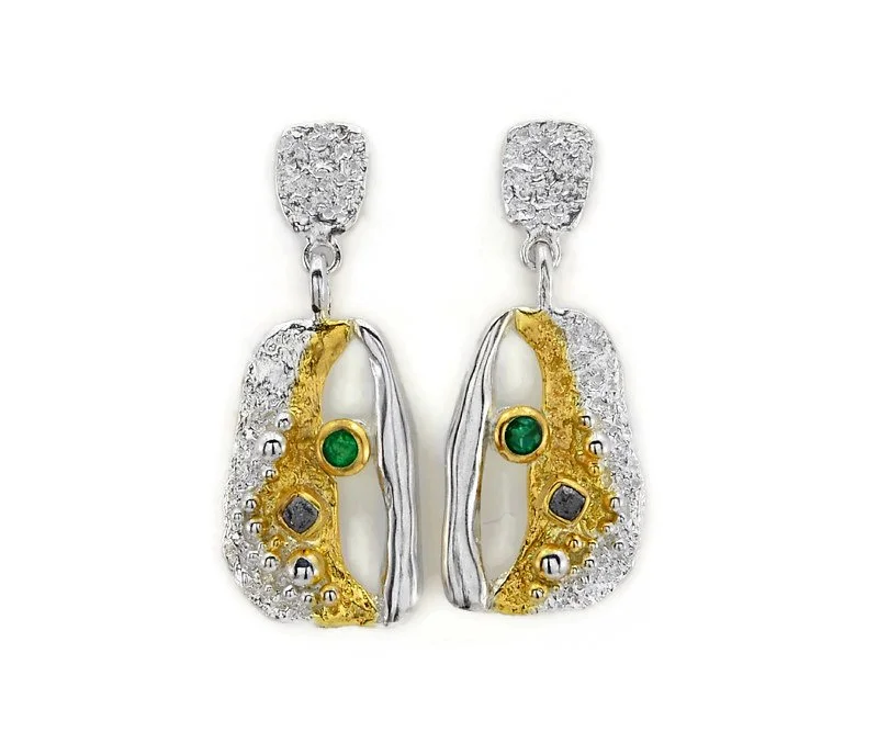 Emerald and Diamond Dangle Earrings