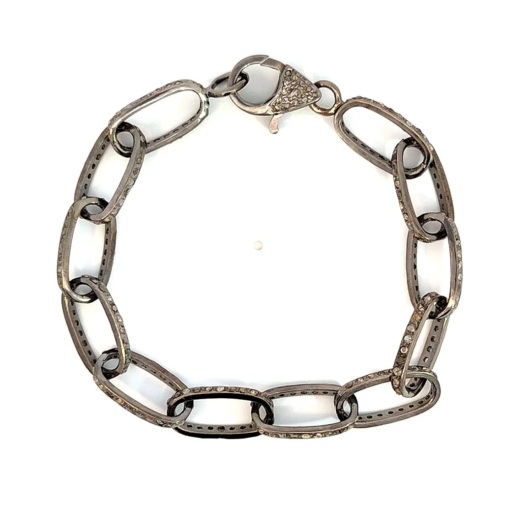 Silver and diamond link bracelet