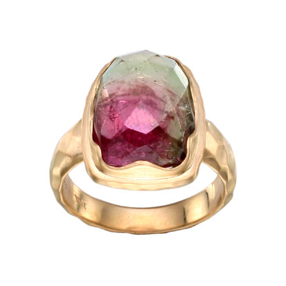 18 karat yellow gold and watermelon tourmaline ring