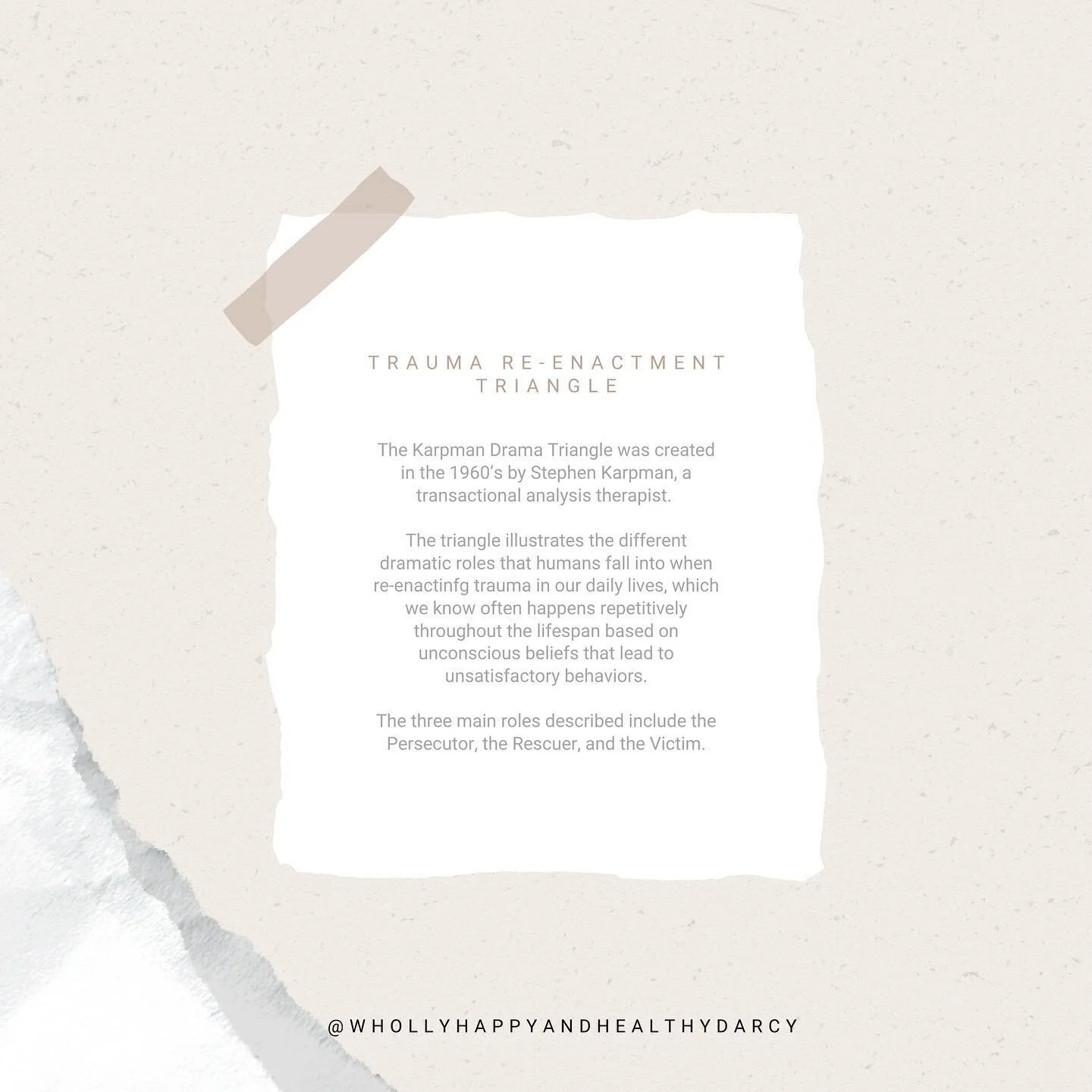 The Drama Triangle (also referred to as the trauma reenactment triangle) is a tool that I use all the time, both with my clients and myself to observe my healthy and unhealthy roles within communication &amp; relationships!
.
Just like anything else,