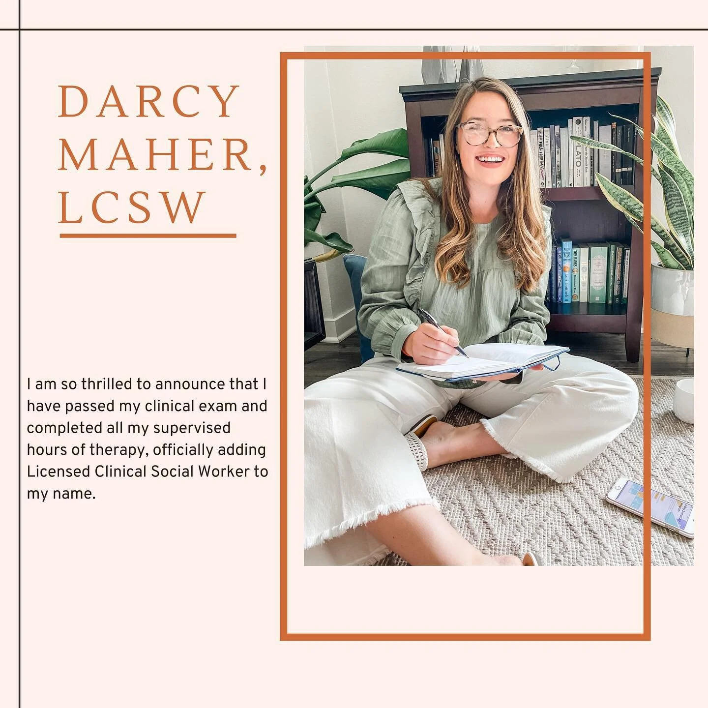 I haven&rsquo;t been too active around here lately due to lots of studying, but last week I passed my ASWB clinical social work exam and am so excited to officially be Darcy Maher, LCSW! These four letters may seem small, but they have required lots 