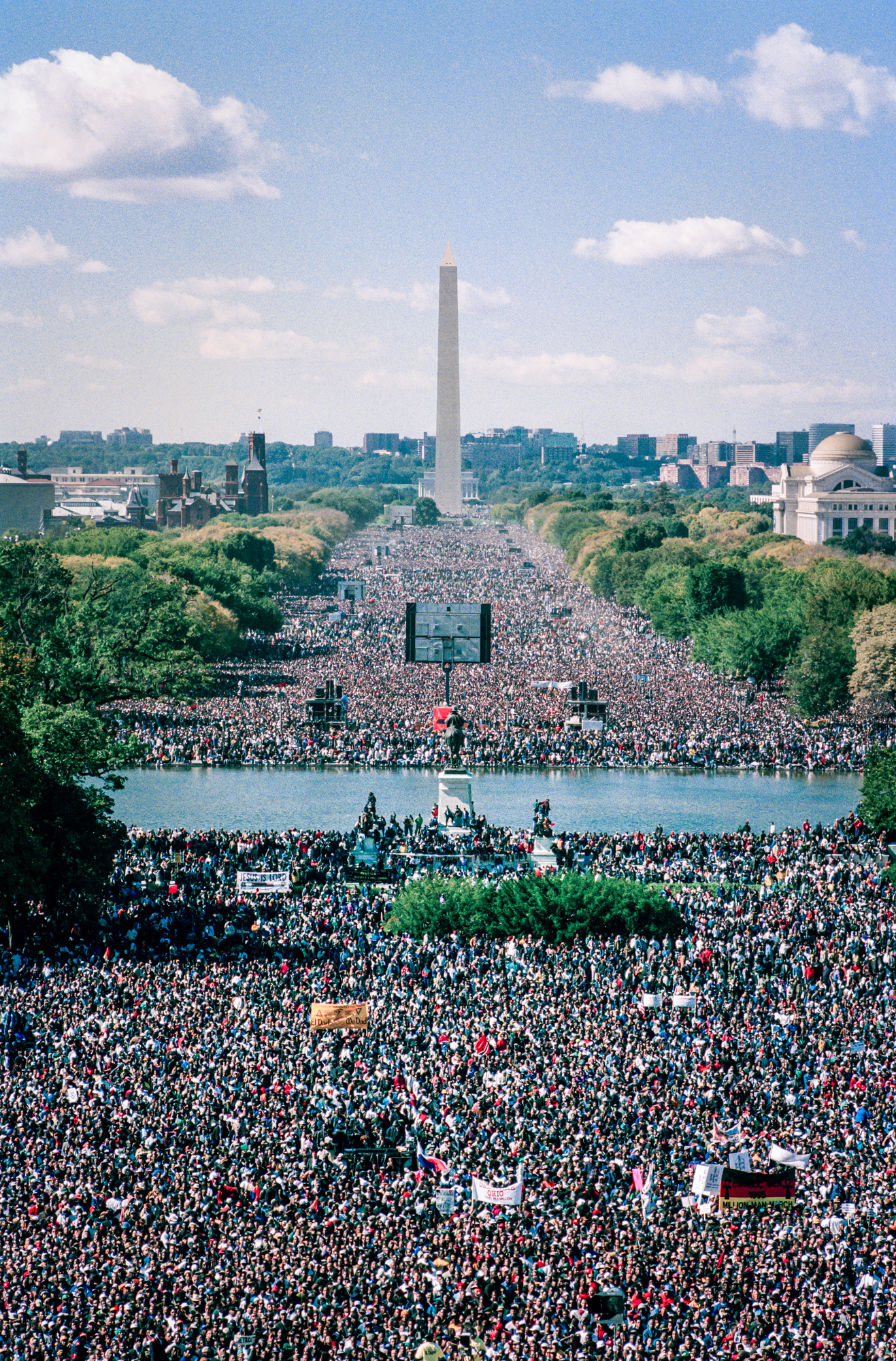 Black men fill the National Mall in Washington, DC during the Million Man March