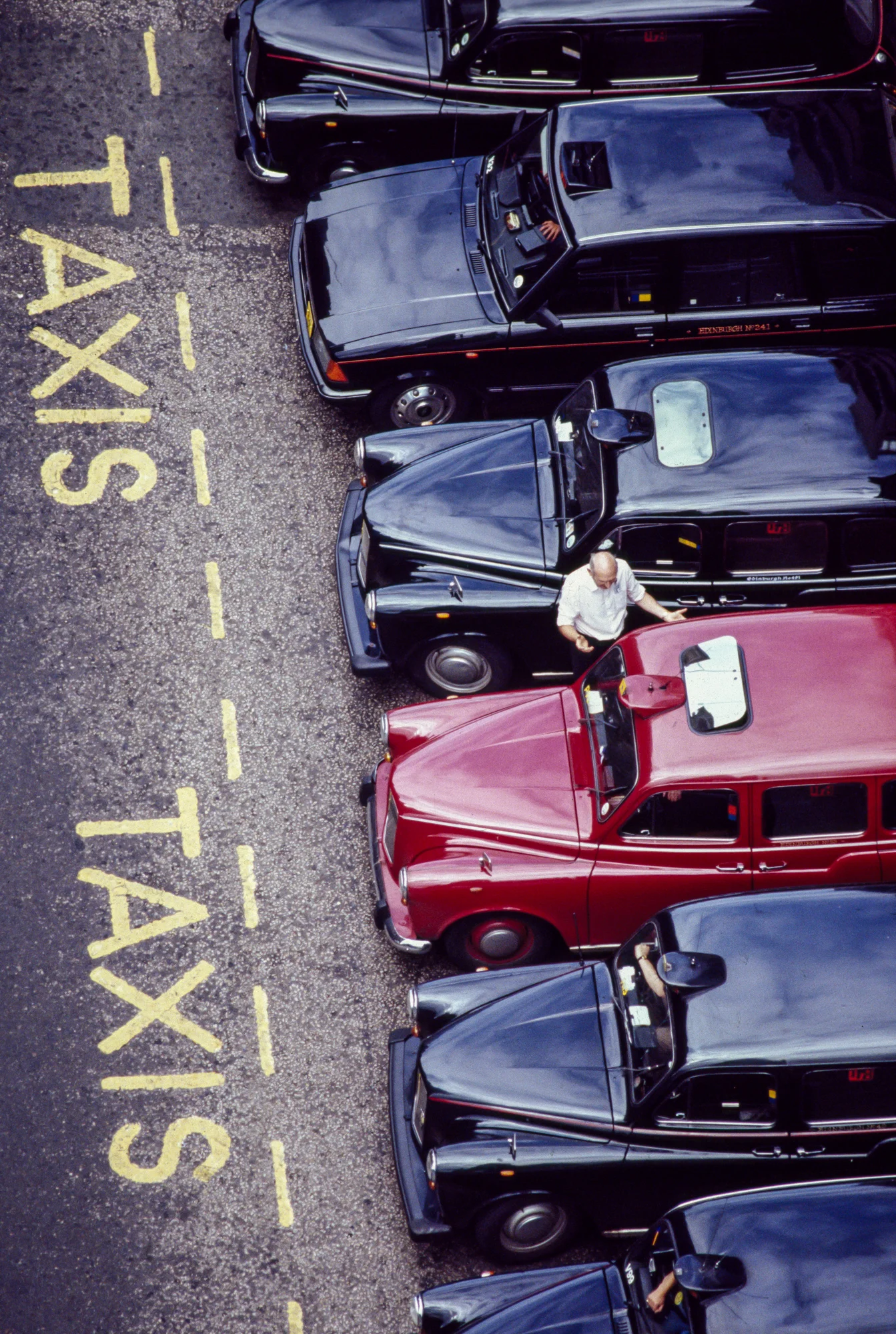 A taxi stand in Edinburgh, Scotland.