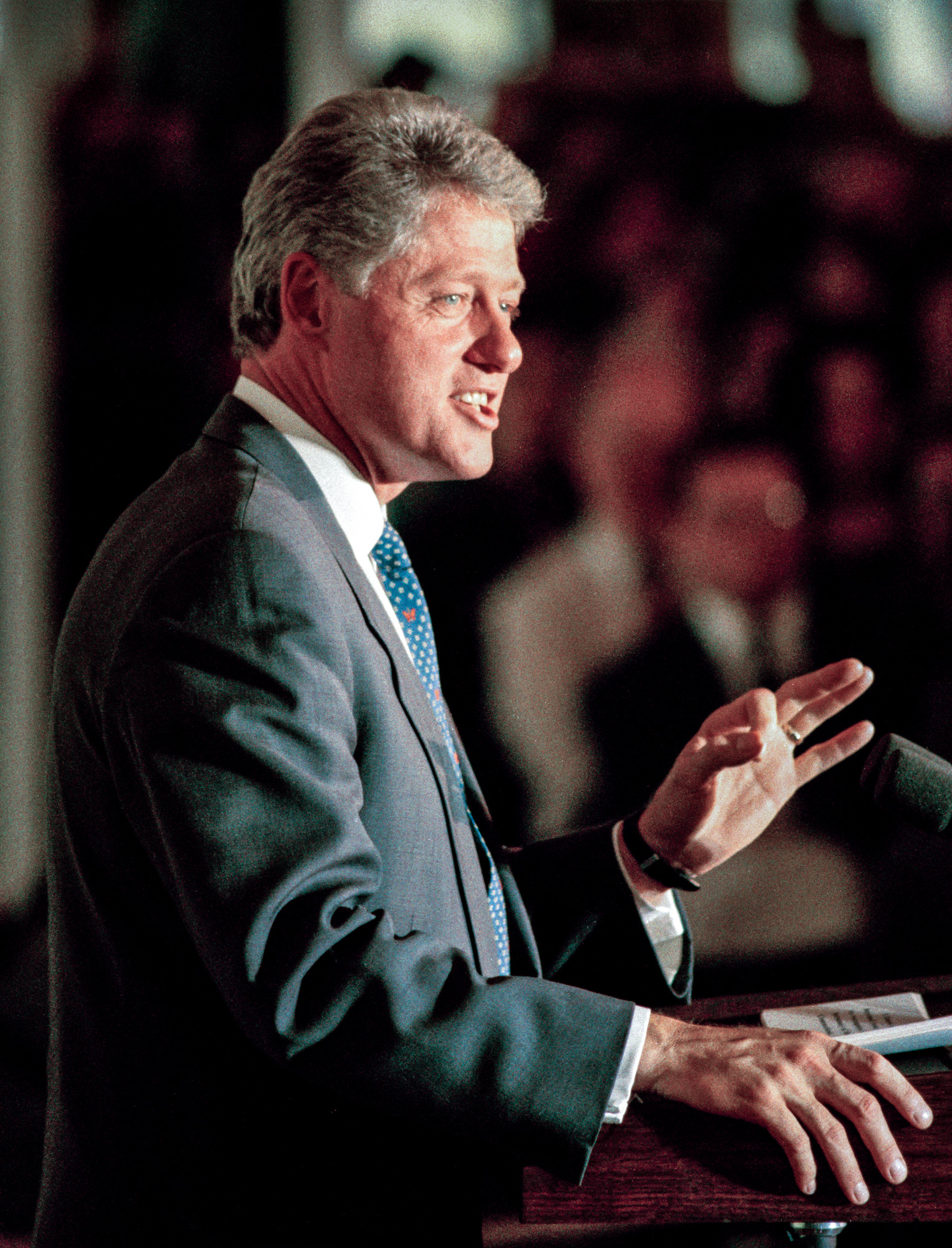 President Bill Clinton speaking at the White House in Washington, DC