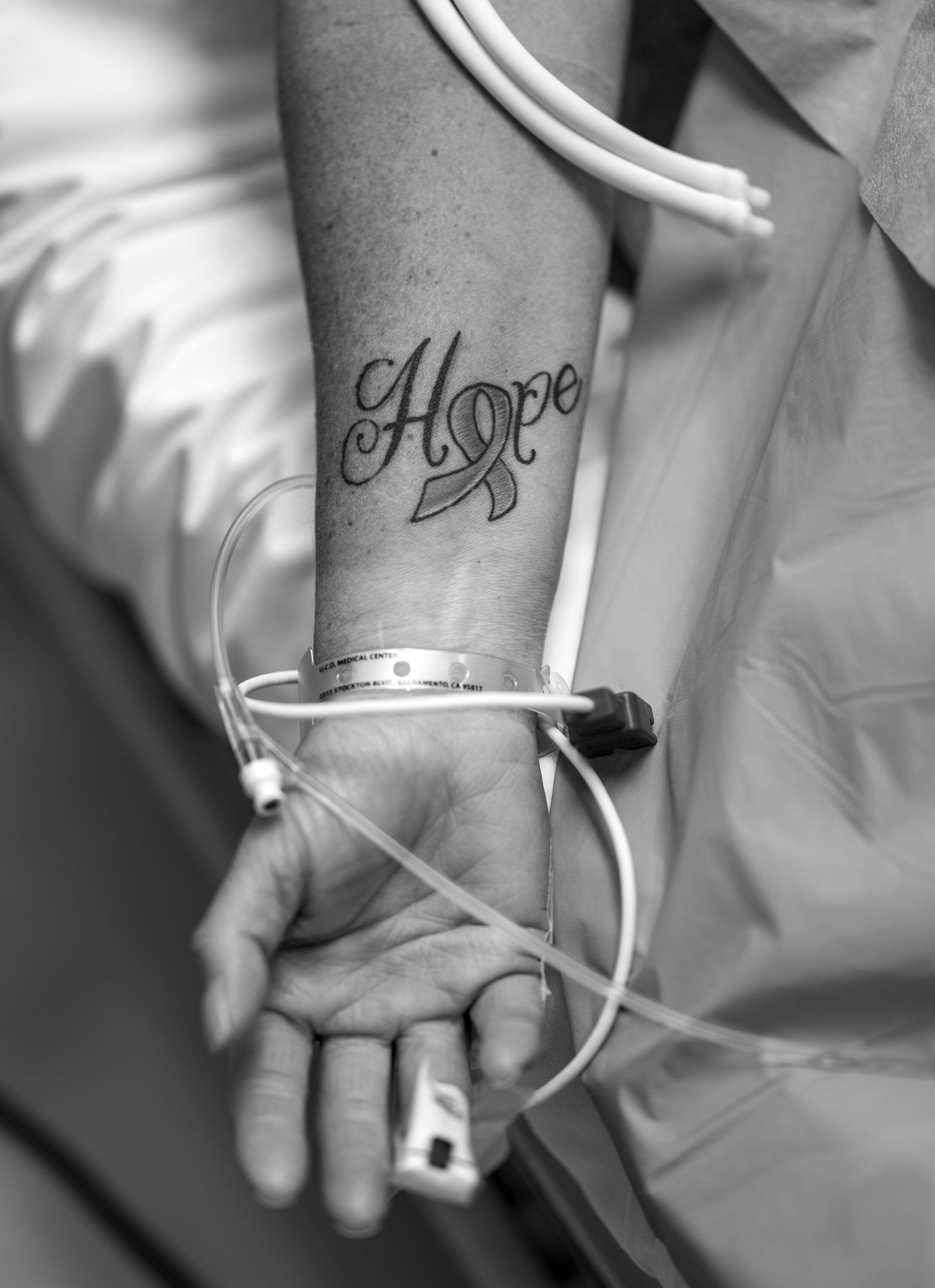 Sandy Holden had the word hope tattooed on her arm after being diagnosed with cancer