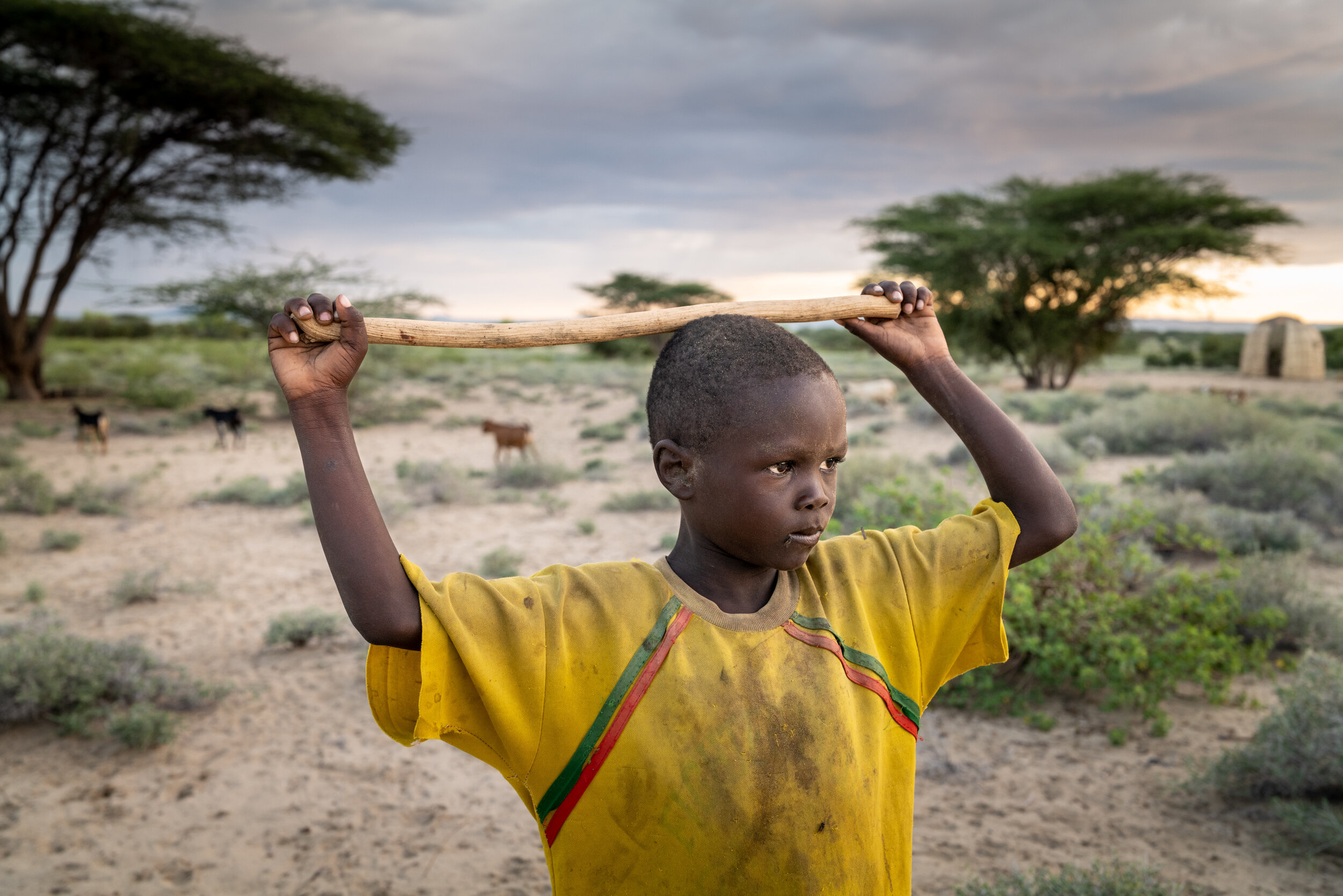 Eporon Ekai keeps a close eye on his family’s goats on the shore of Lake Turkana in Kenya