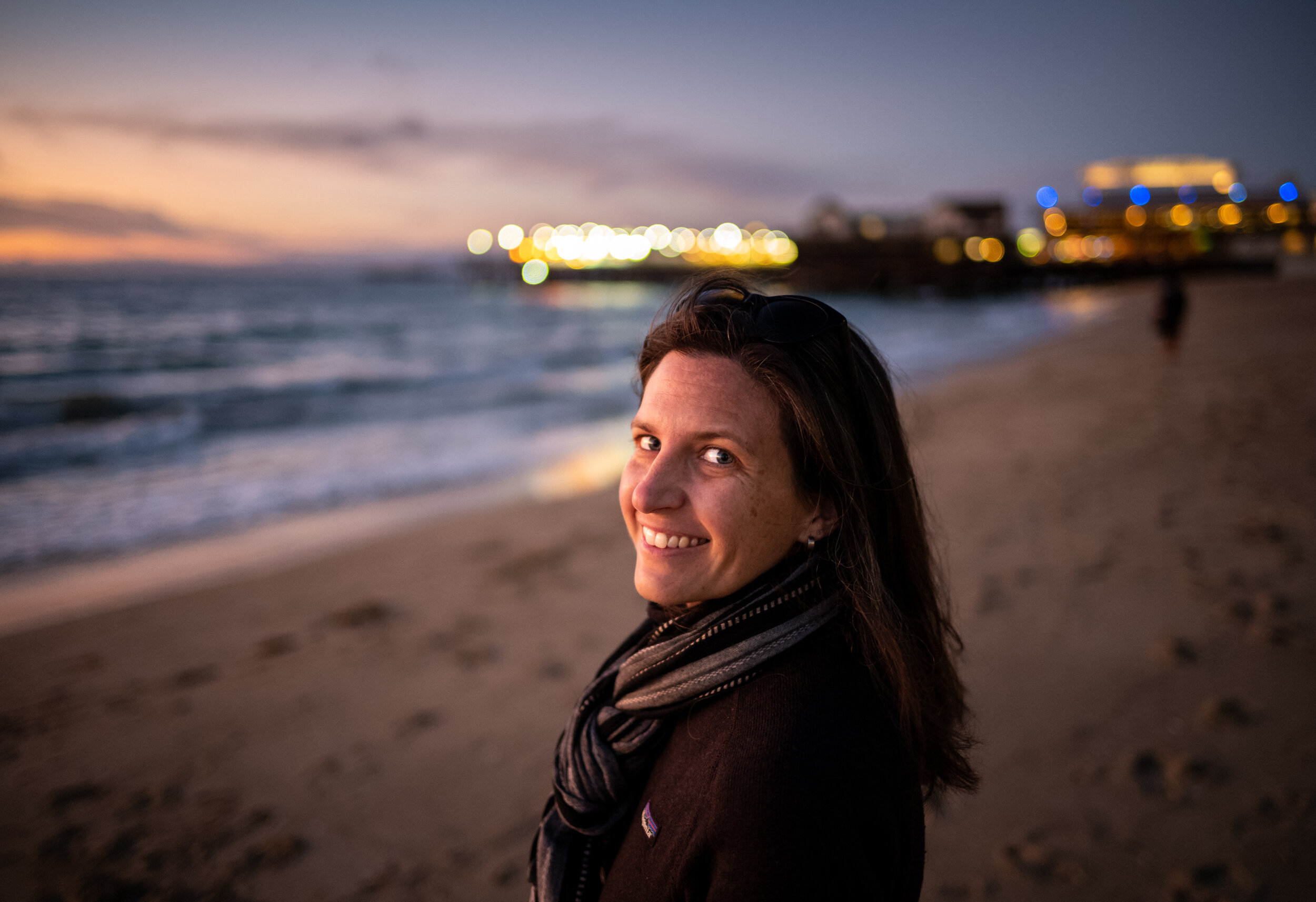 Jim Koenigsaecker’s wife, Nisha, on Redondo Beach in California