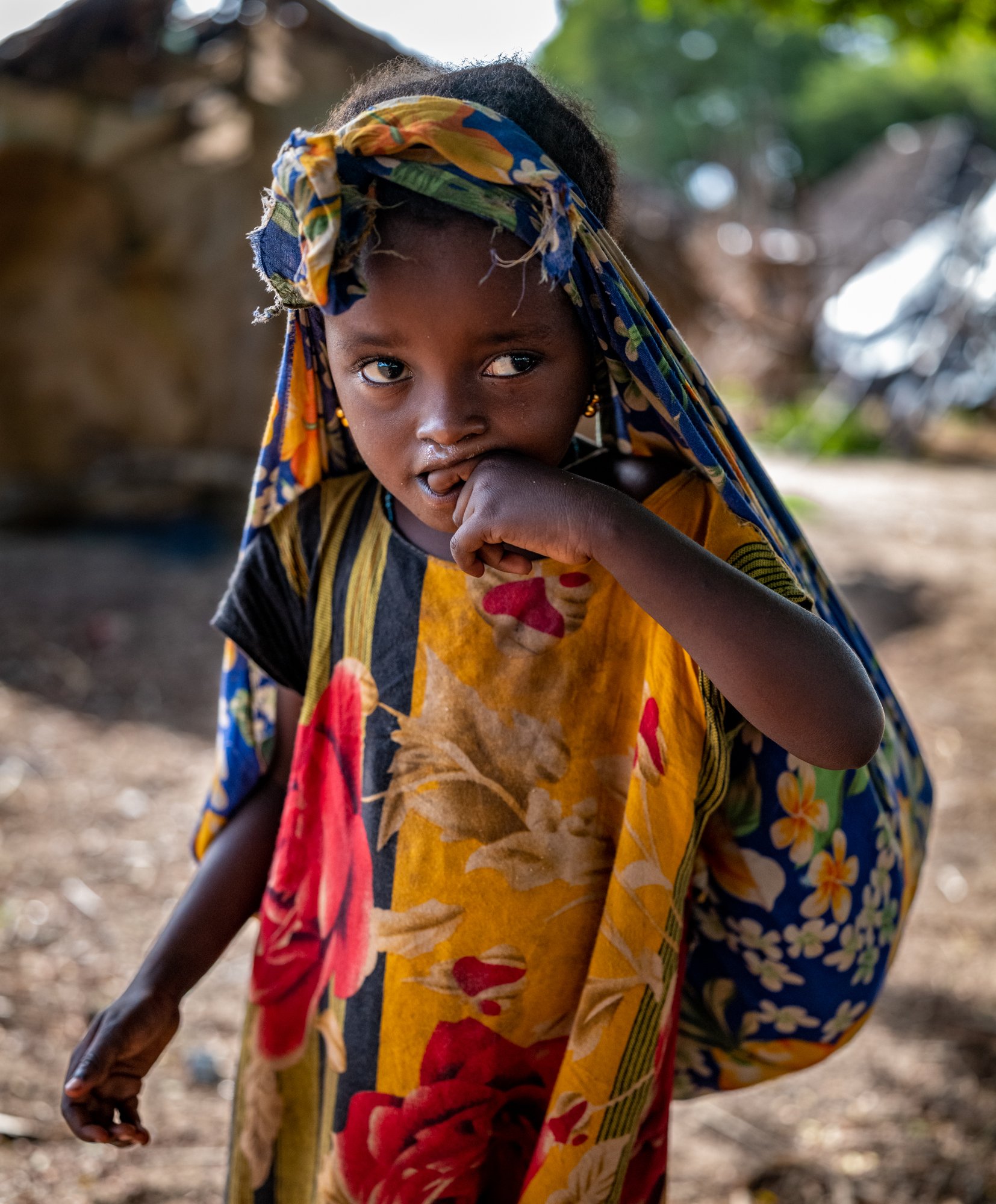 Fatima Ali, age 4, carrying a bundle of Ukwaju fruit she has collected to make into juice in the village of Kiangwe, Kenya