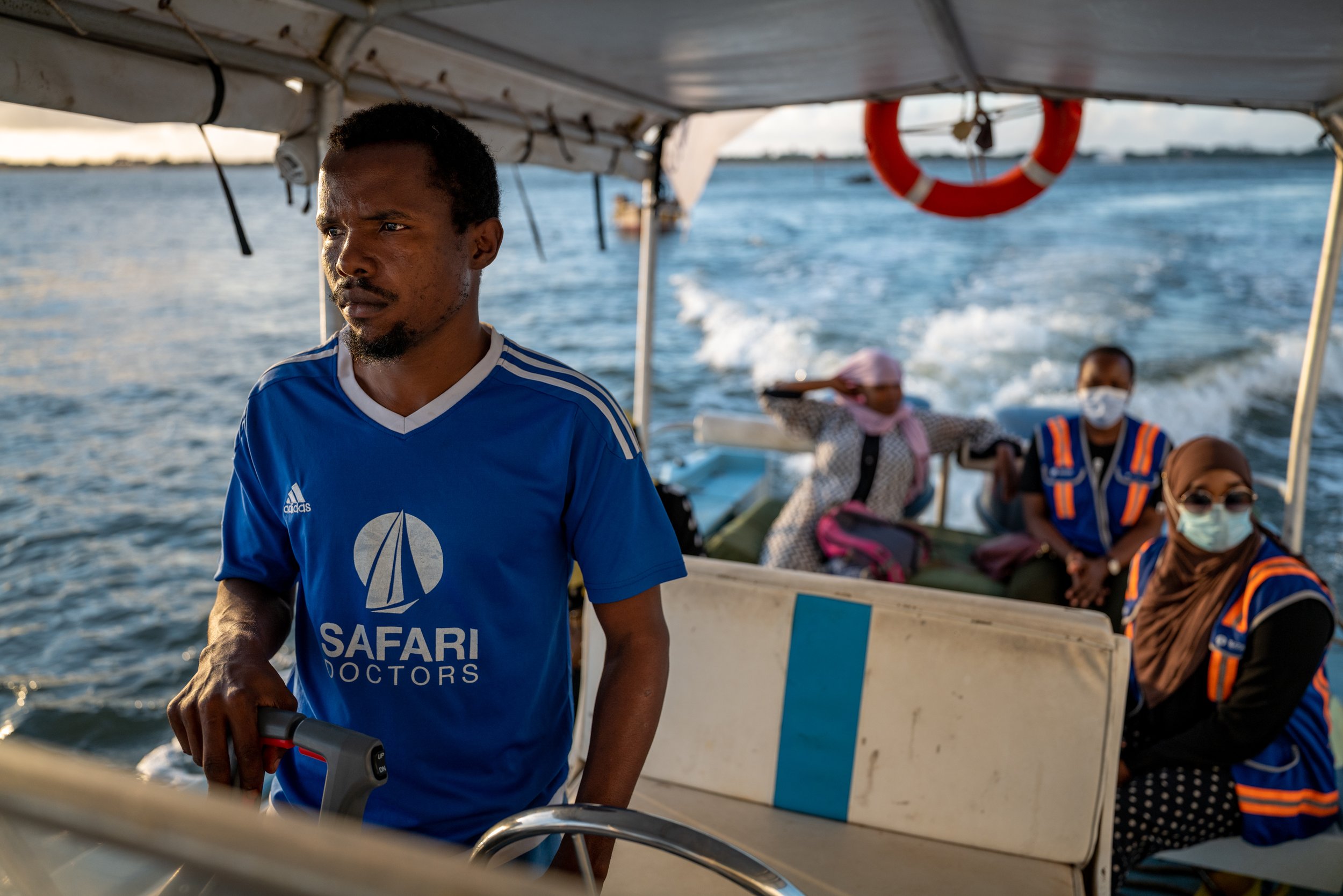 Captain Fahmi Said steers the Mama Daktari along the coast of Kenya