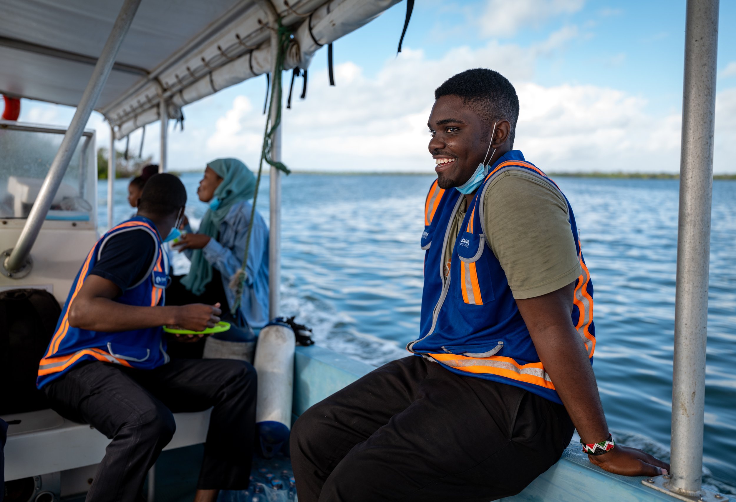 Shanga Nzole and the Safari Doctors team aboard the Mama Daktari off the coast of Kenya