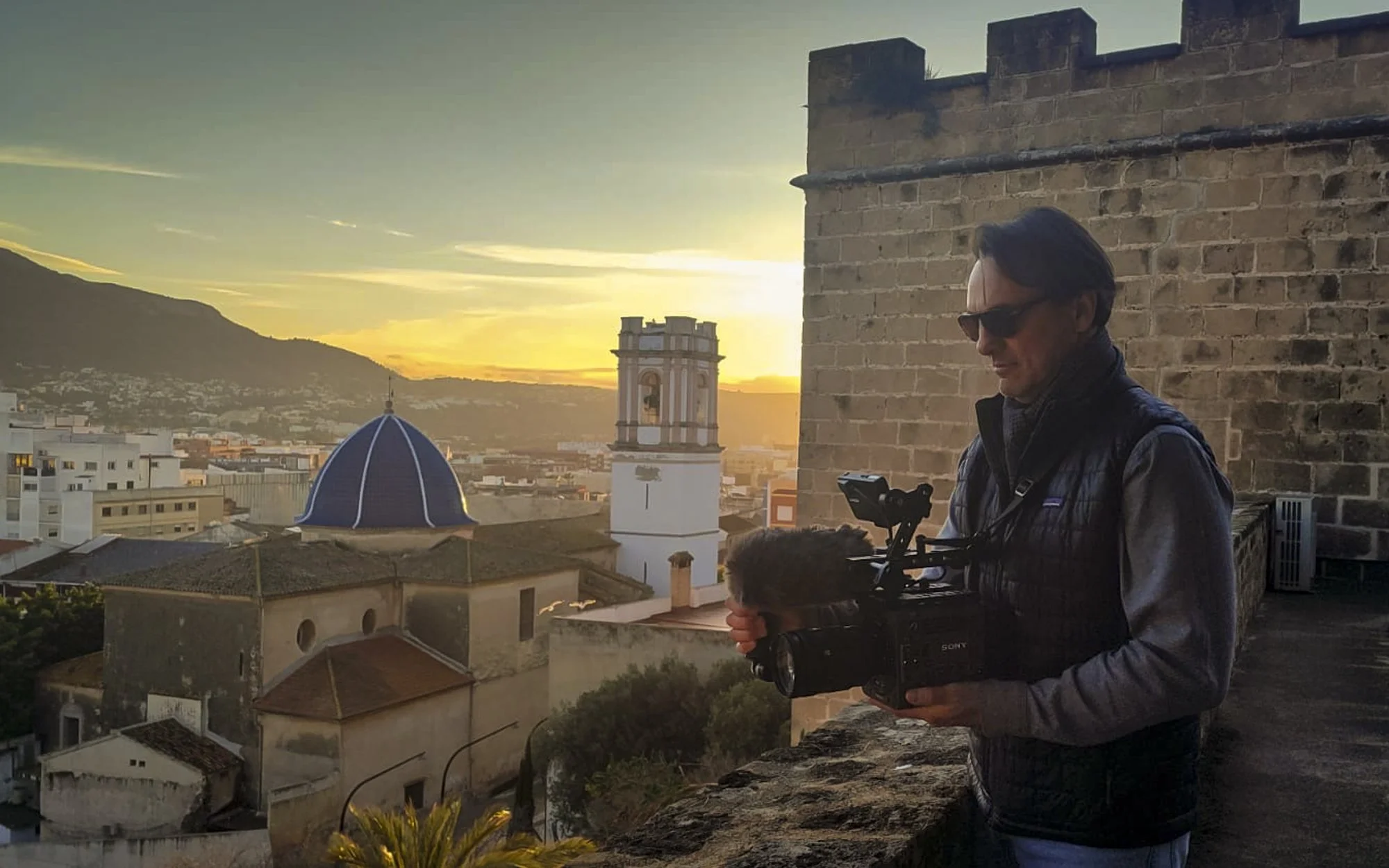 Jim Koenigsaecker filming Voyage of the Handala in Dénia, Spain.